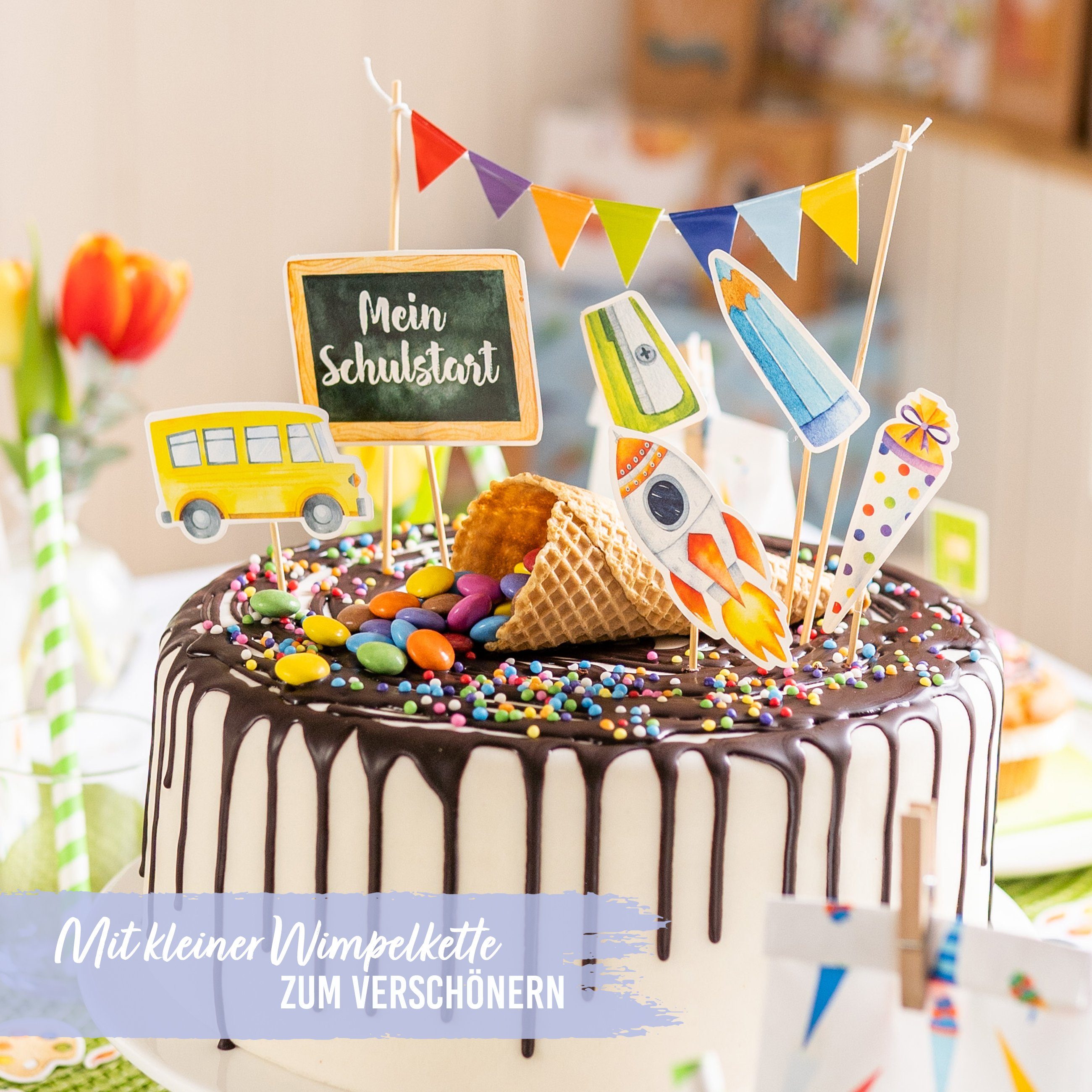 PAPIERDRACHEN Tortenstecker Kuchenstecker zur Einschulung - in verschiedenen Designs, Einschulung - Erste Klasse - Einschulungsparty – Bild 5 von 5