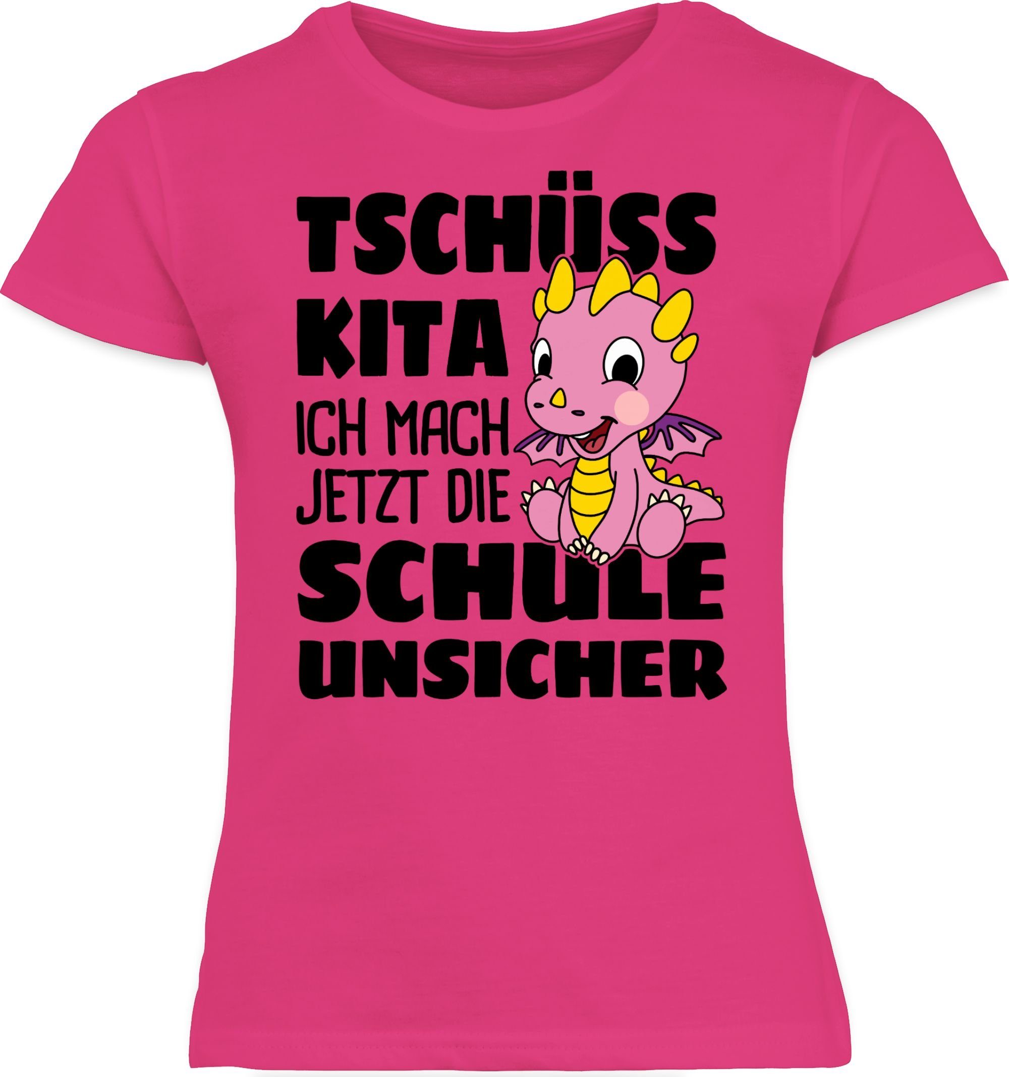 T-Shirt Tschüss Kita ich mach jetzt die Schule unsicher! Mit rosa Drachen