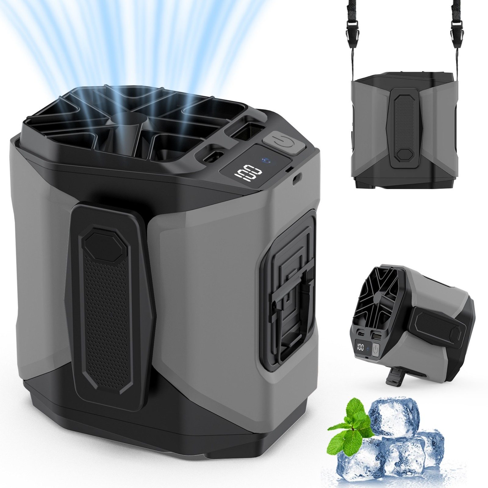 QUBEBU Mini USB-Ventilator Taillenclip-Ventilator, Tragbarer Ventilator Akku mit LED Für Außen, Handventilator Taillenventilator mit 5 Geschwindigkeiten, Umhängeband