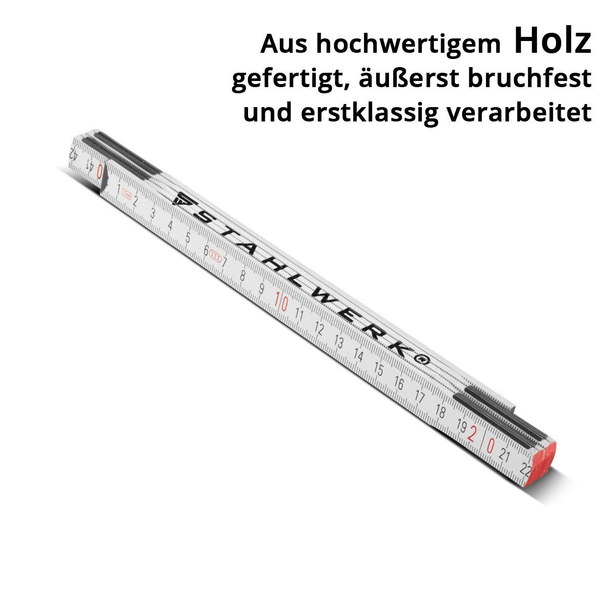 STAHLWERK Zollstock 3er Set 1 Meter Holz Gliedermaßstab Meterstab Maßstab, aus hochwertigem Holz gefertigt
