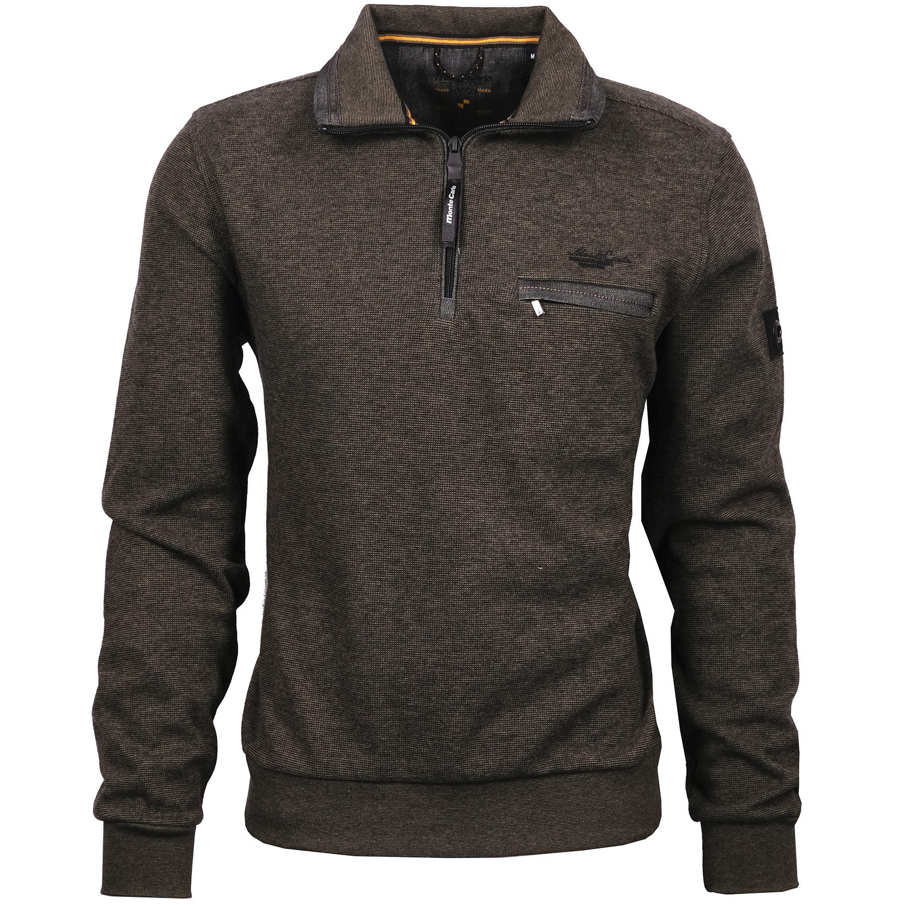 Mode Monte Carlo Sweatshirt Sweat-Shirt Troyer Zip Oliv
