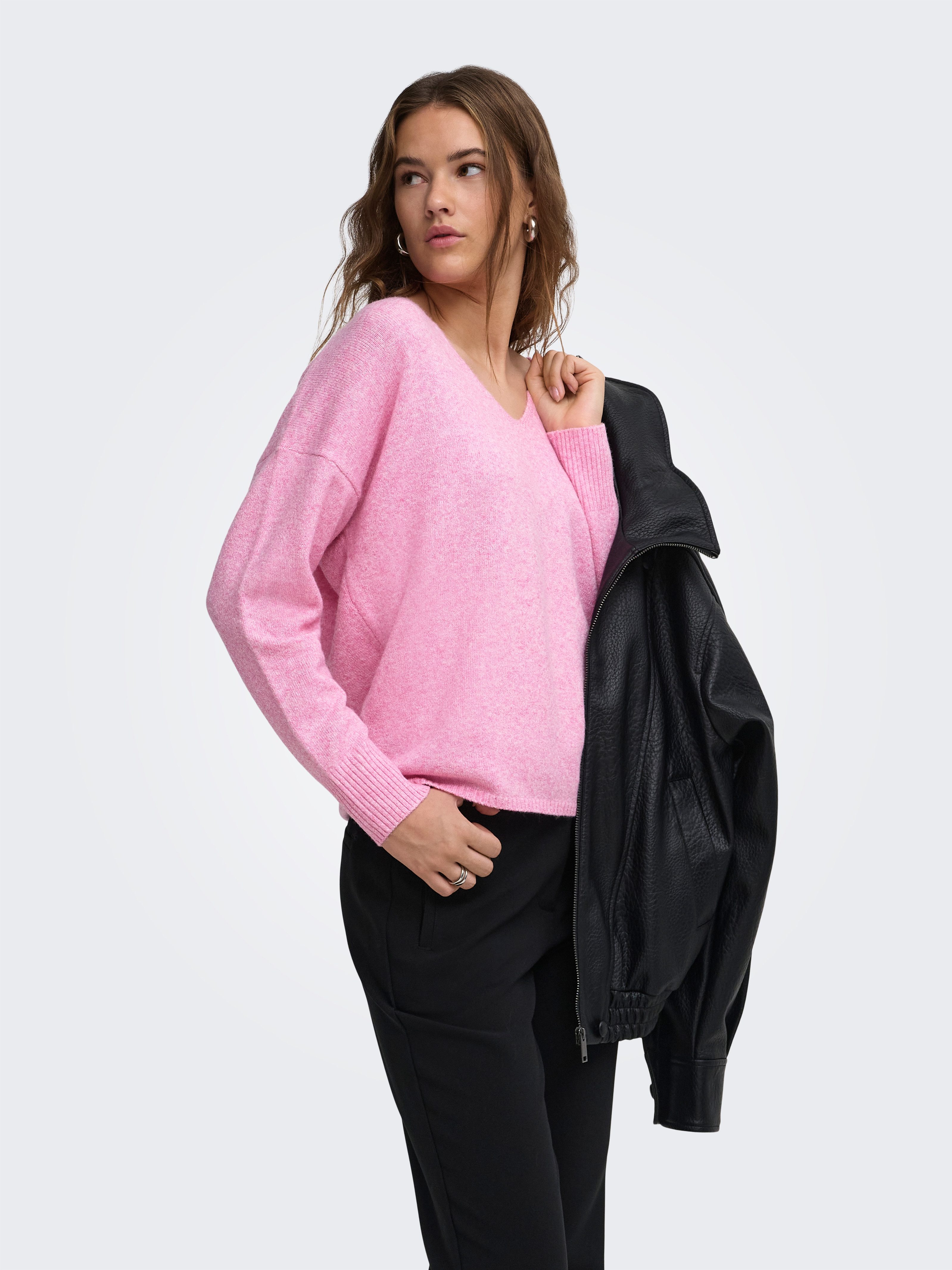 ONLY V-Ausschnitt-Pullover ONLRICA LIFE L/S V-NECK PULLO KNT NOOS Materialmix, regular fit