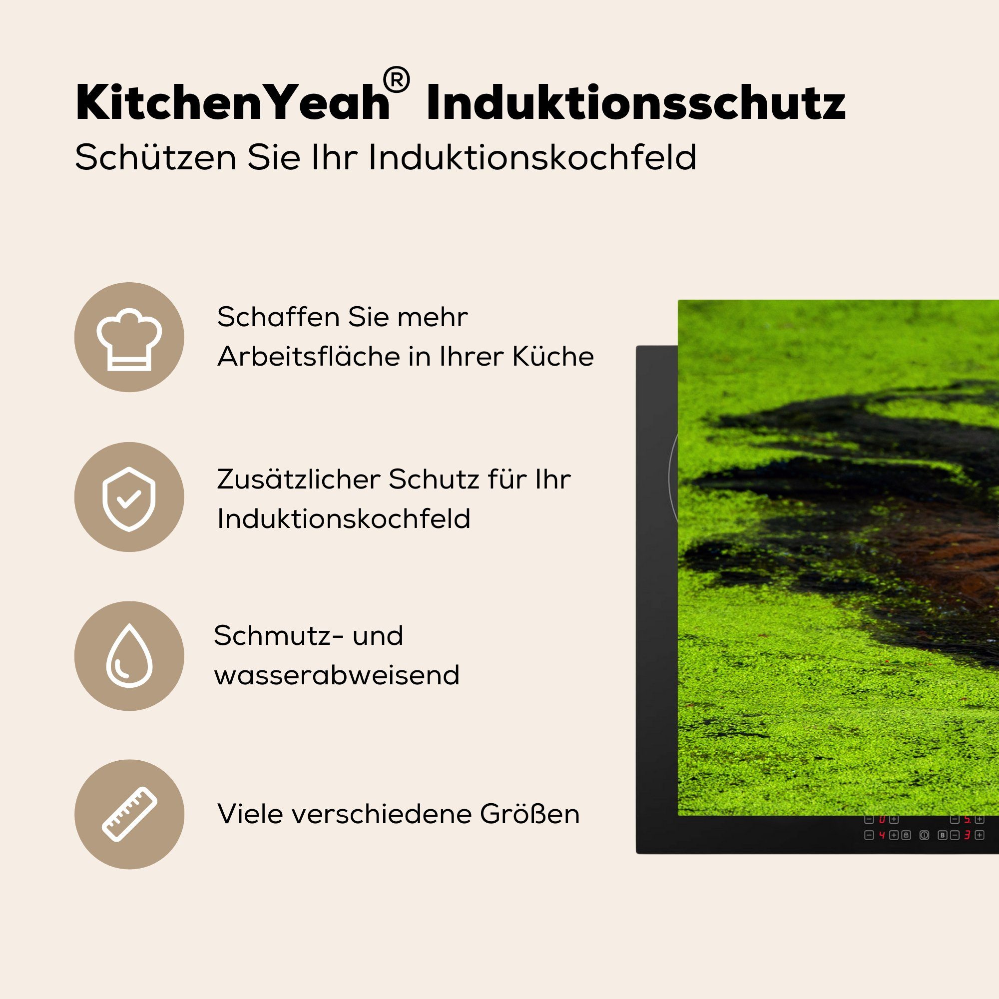 MuchoWow Herdblende-/Abdeckplatte Tiger - tlg), für Ceranfeldabdeckung (1 Vinyl, cm, Wasser 81x52 Schutz die küche, Grün, - Induktionskochfeld