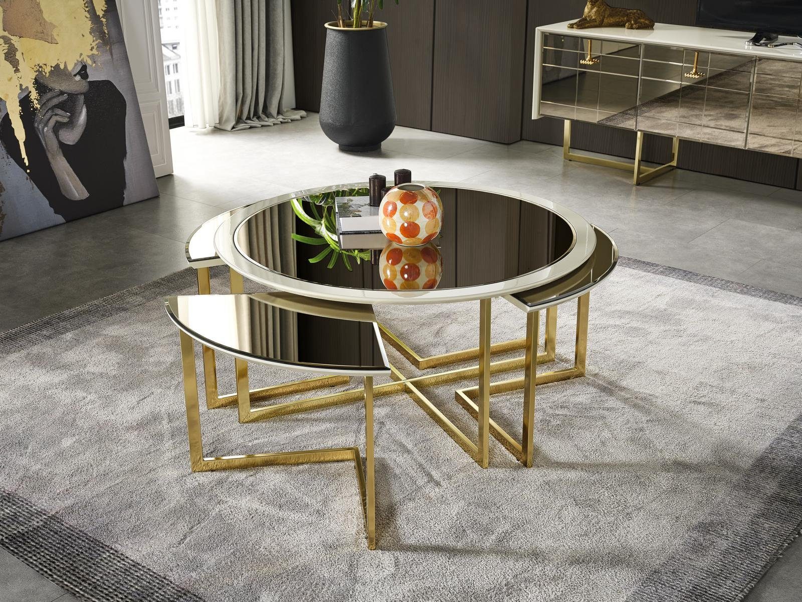 Gold JVmoebel Tische Tisch Couchtisch Couchtisch, Runder Multifunktions Glastisch Design