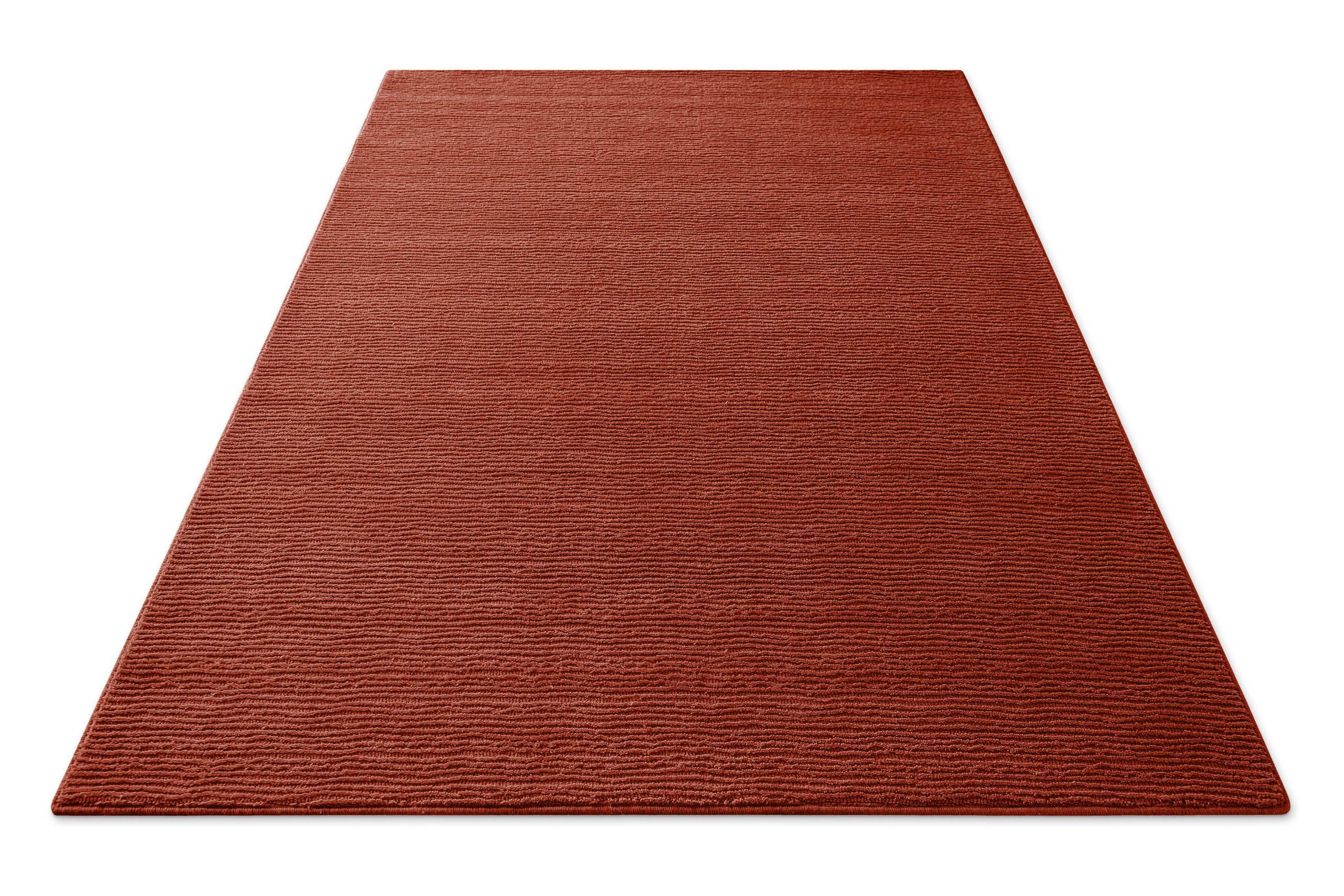 Wecon home Teppich Castello ONE, rechteckig, Höhe: 7 mm, Schurwolle, Kurzflor mit Hoch-Tief-Effekt, Wohnzimmer, Streifenmuster