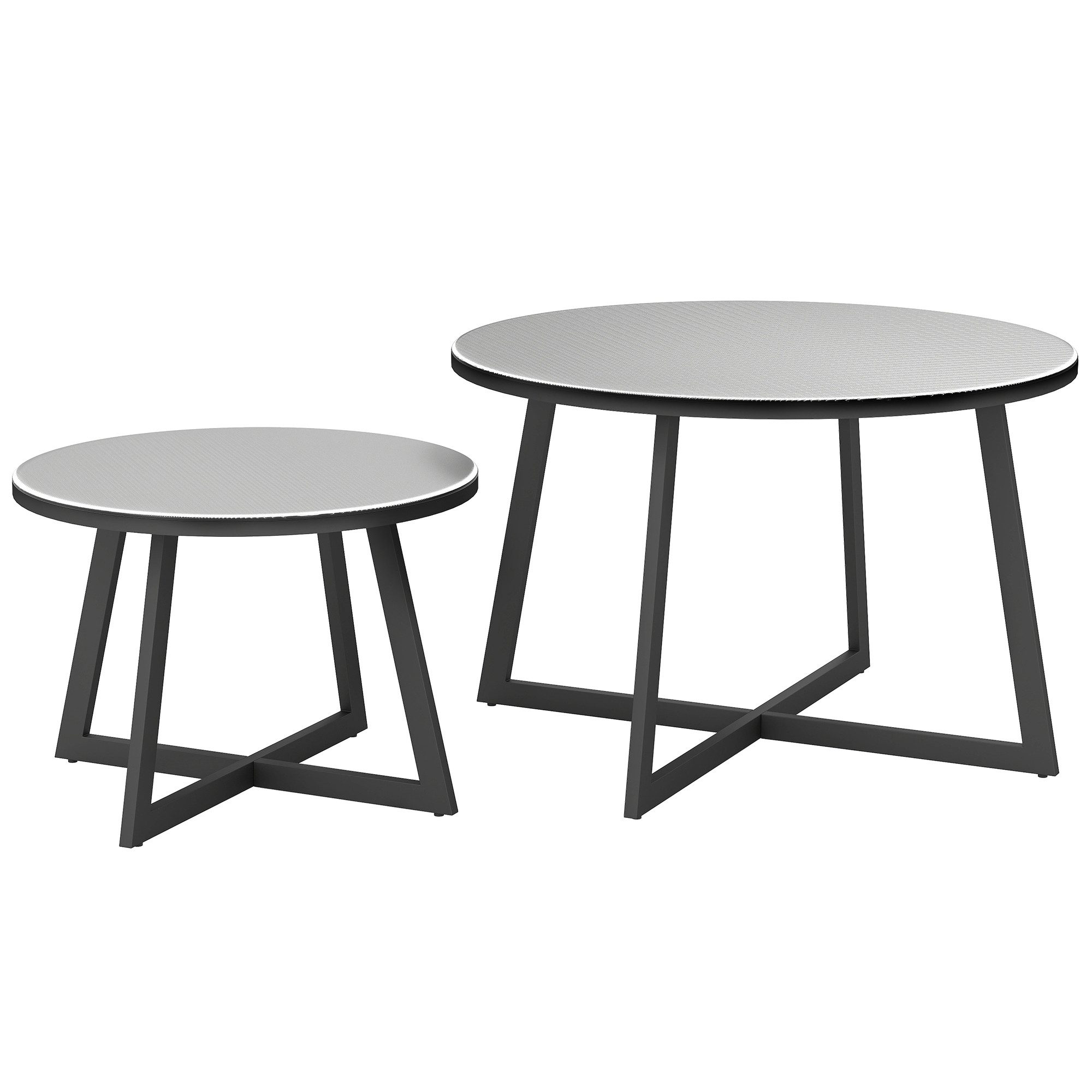 Outsunny Gartentisch mit X-Beine, Glasplatte, aus Stahl (Stapelbar Balkonti günstig online kaufen