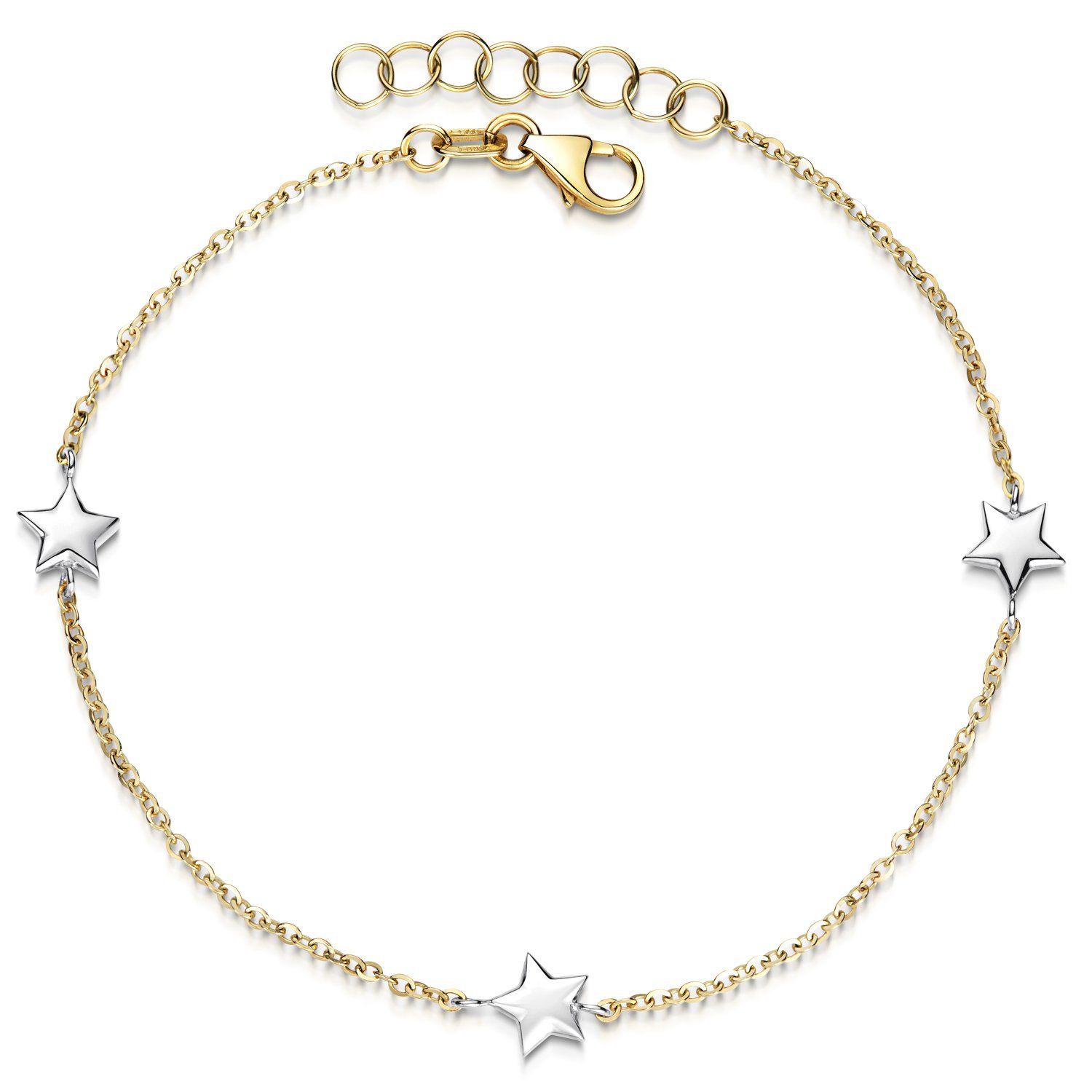 Materia Armkette Kinderarmband Echtgold Sterne / Sternchen 16-18cm GA-16, 375 Gelbgold, 375 Weißgold