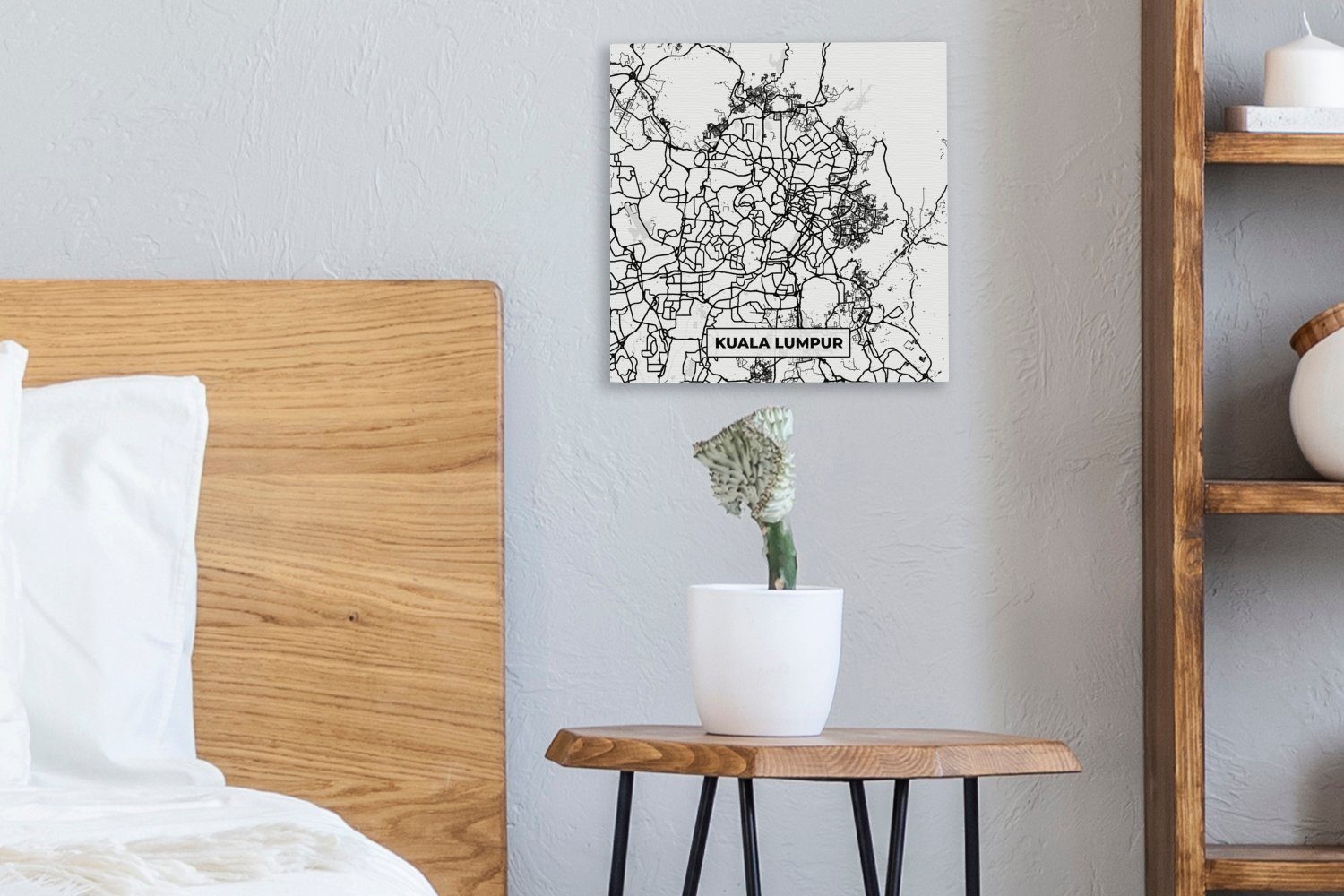 Leinwandbild Lumpur - Karte - für Bilder Kuala Leinwand Schwarz und (1 Wohnzimmer OneMillionCanvasses® St), weiß, - Stadtplan Schlafzimmer