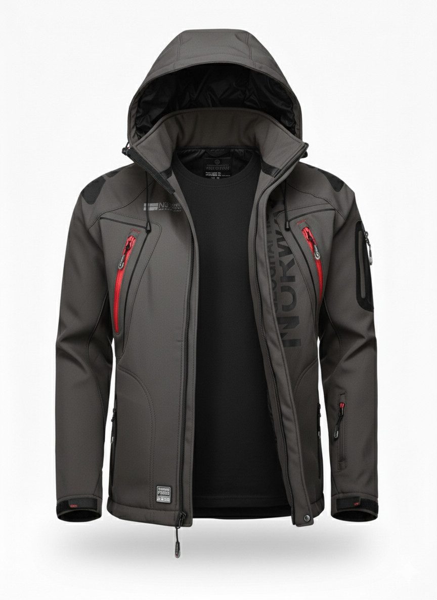 Geographical Norway Softshelljacke Herren – leichte wasserabweisende Übergangsjacke für Frühling (Sommer atmungsaktiv winddicht Größen S–7XL, 1-St) Mit Kapuze