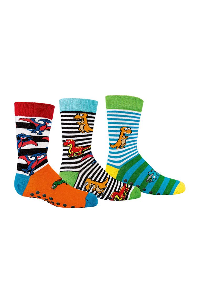 Yuhu ABS-Socken Dinosaurier Kinder Stoppersocken 3er Pack rutschfest (3-Paar)