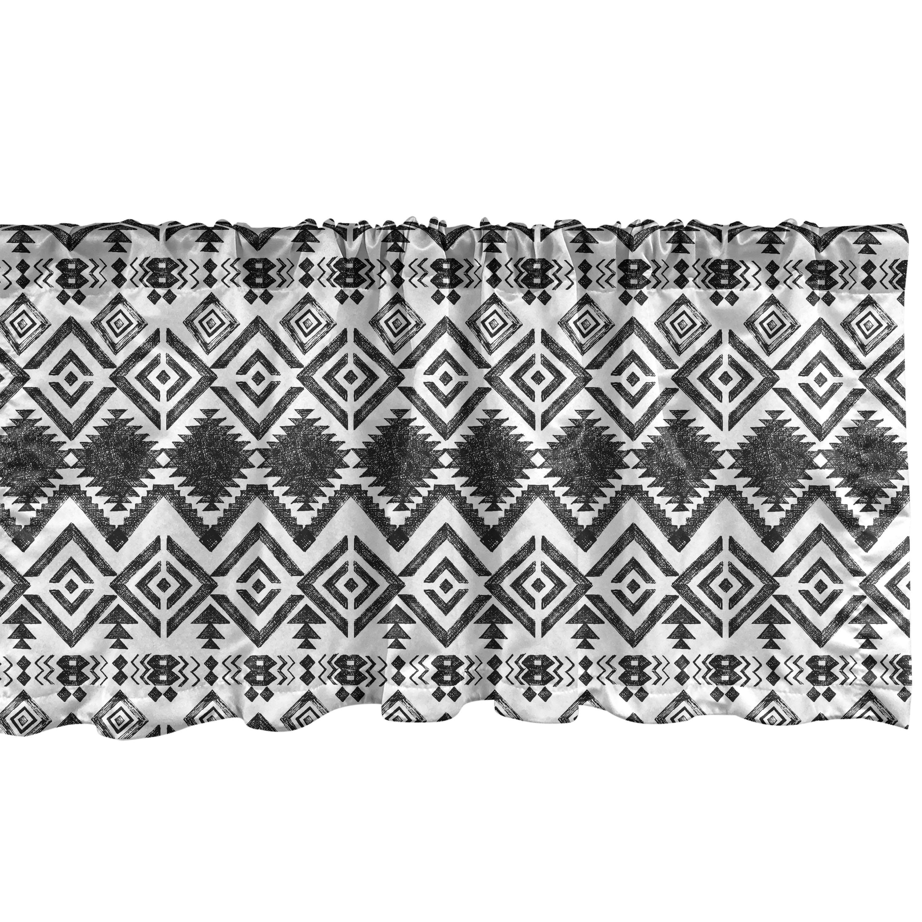 Scheibengardine Vorhang Volant für Küche Schlafzimmer Dekor mit Stangentasche, Abakuhaus, Microfaser, Geometrisch Hand gezeichnete Muster