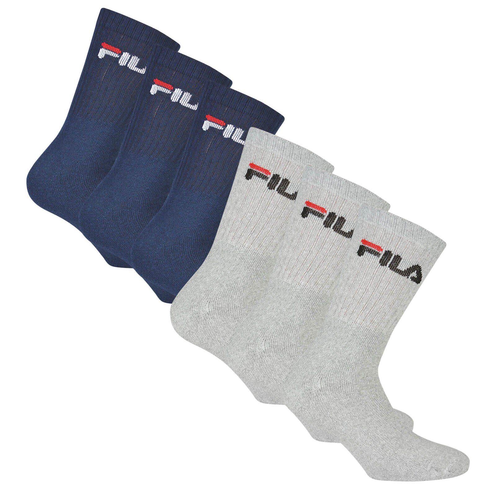 Fila Sportsocken Crew Pack 6er Socks, - Unisex Socken, Frottee Blau/Grau