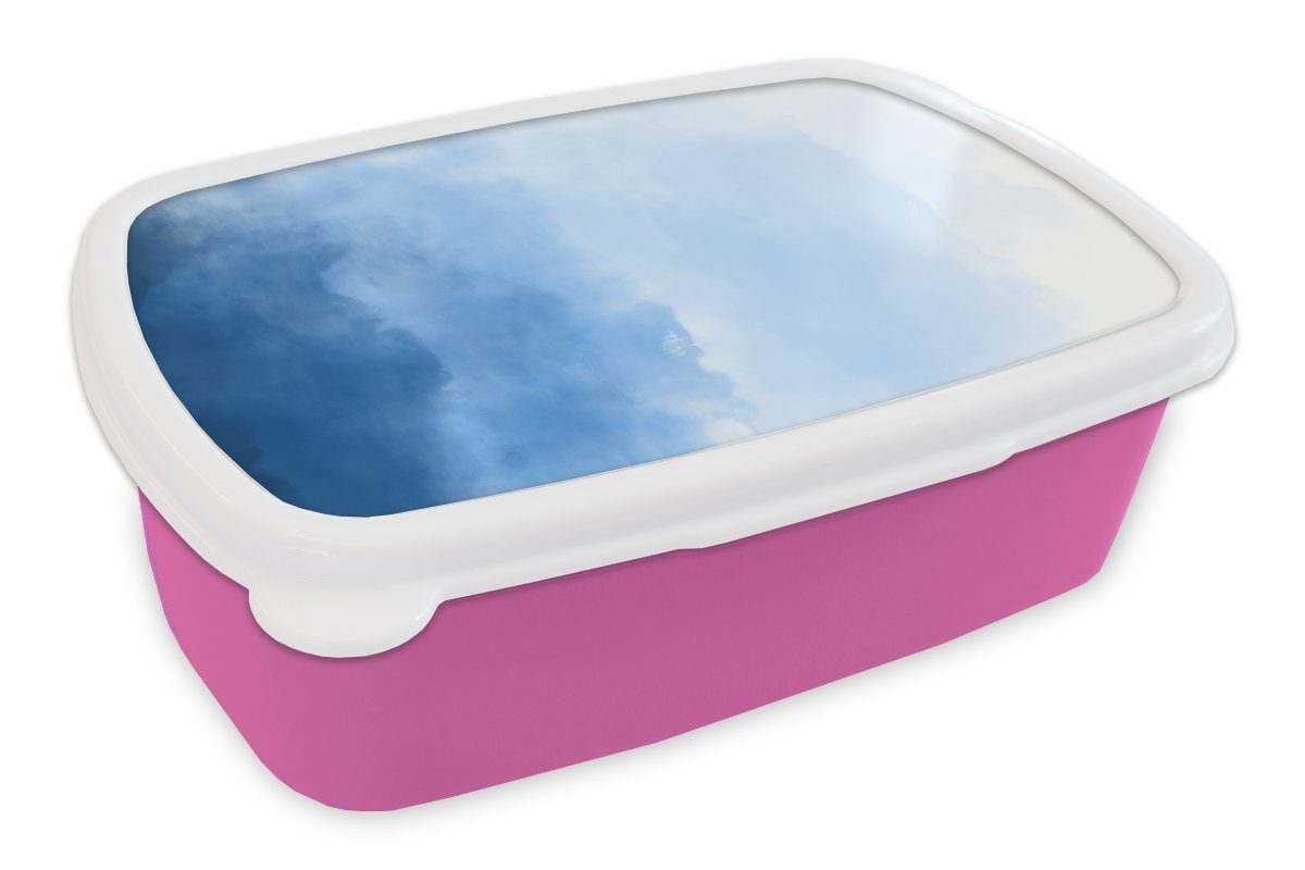 MuchoWow Lunchbox Aquarell - Ombre - Blau - Weiß, Kunststoff, (2-tlg), Brotbox für Erwachsene, Brotdose Kinder, Snackbox, Mädchen, Kunststoff rosa