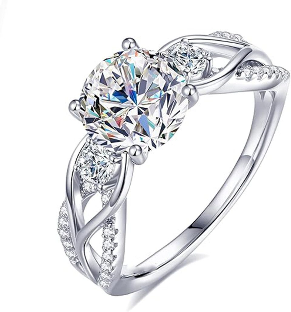 Jumpeak Diamantring Dreistein-Diamantring,Damen-Diamantring,1 ct/2 ct,D,VS1, 585 Gold,Ehering,Jahrestagsgeschenk,Geburtstagsgeschenk