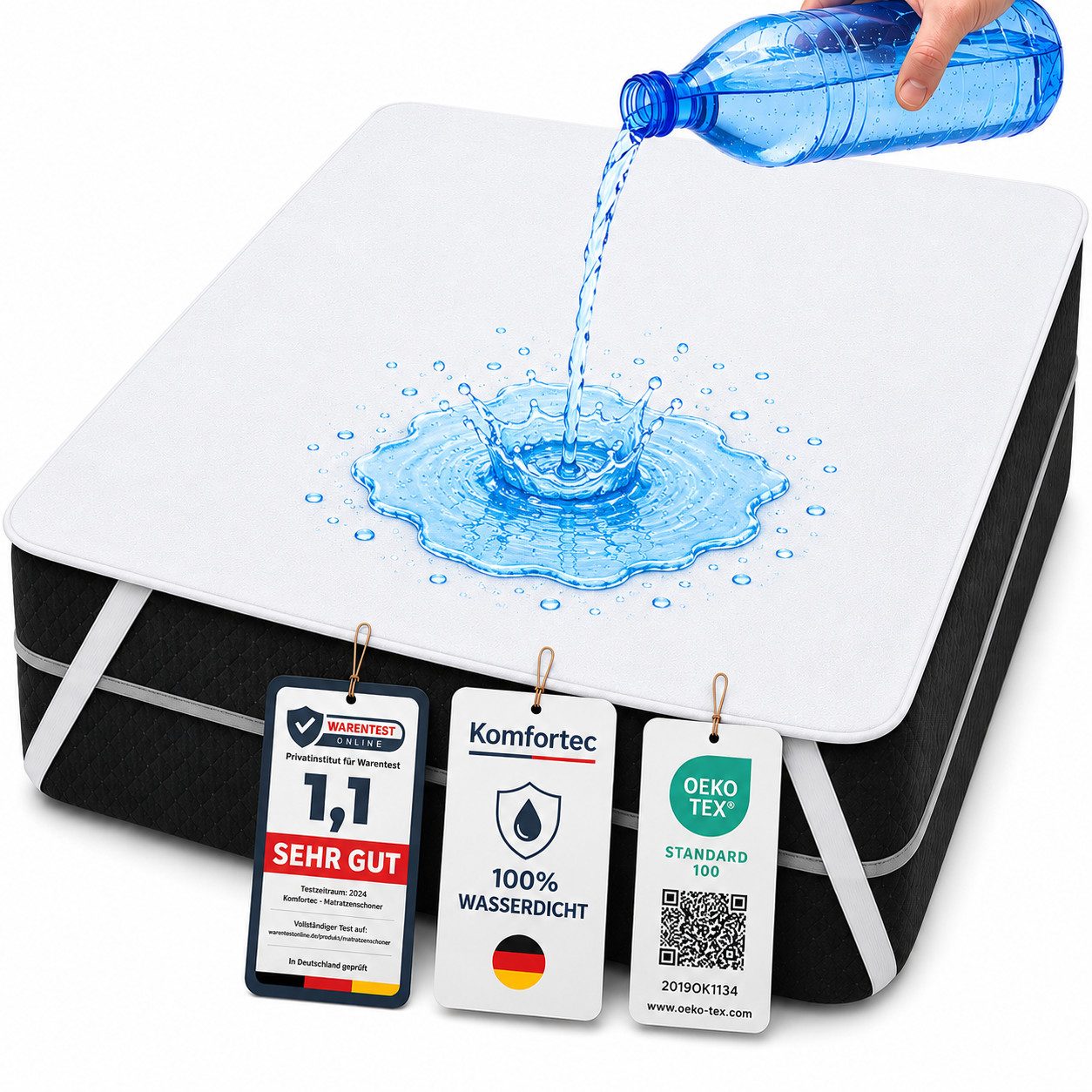 Matratzenschoner 60x120, 90x200, 120x200, 140x200, 160x200, 180x200 oder 200x200 cm Komfortec, 1 oder 2 Stück Wasserdichter, Atmungsaktive Matratzenauflage