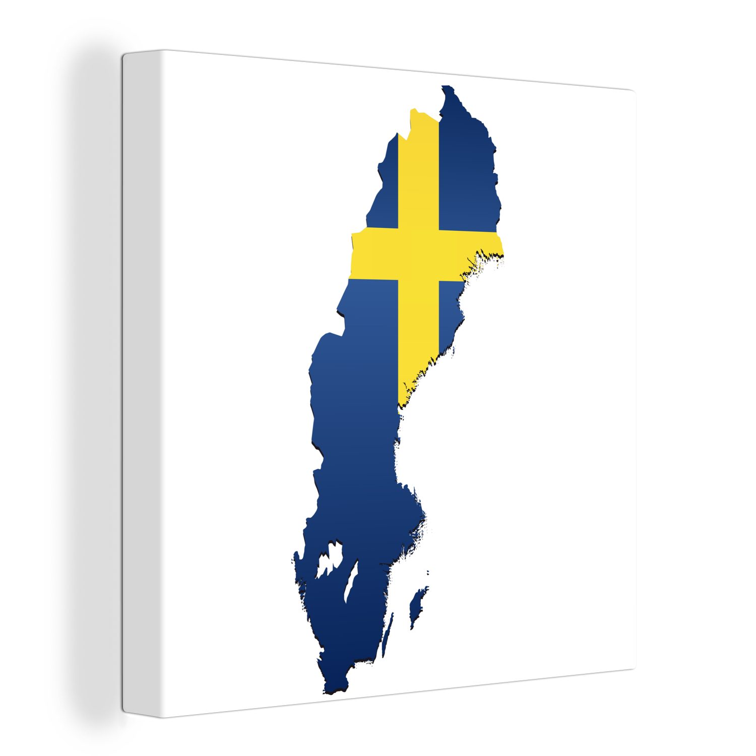 OneMillionCanvasses® Leinwandbild Illustration der Flagge von Schweden in Form des Landes, (1 St), Leinwand Bilder für Wohnzimmer Schlafzimmer