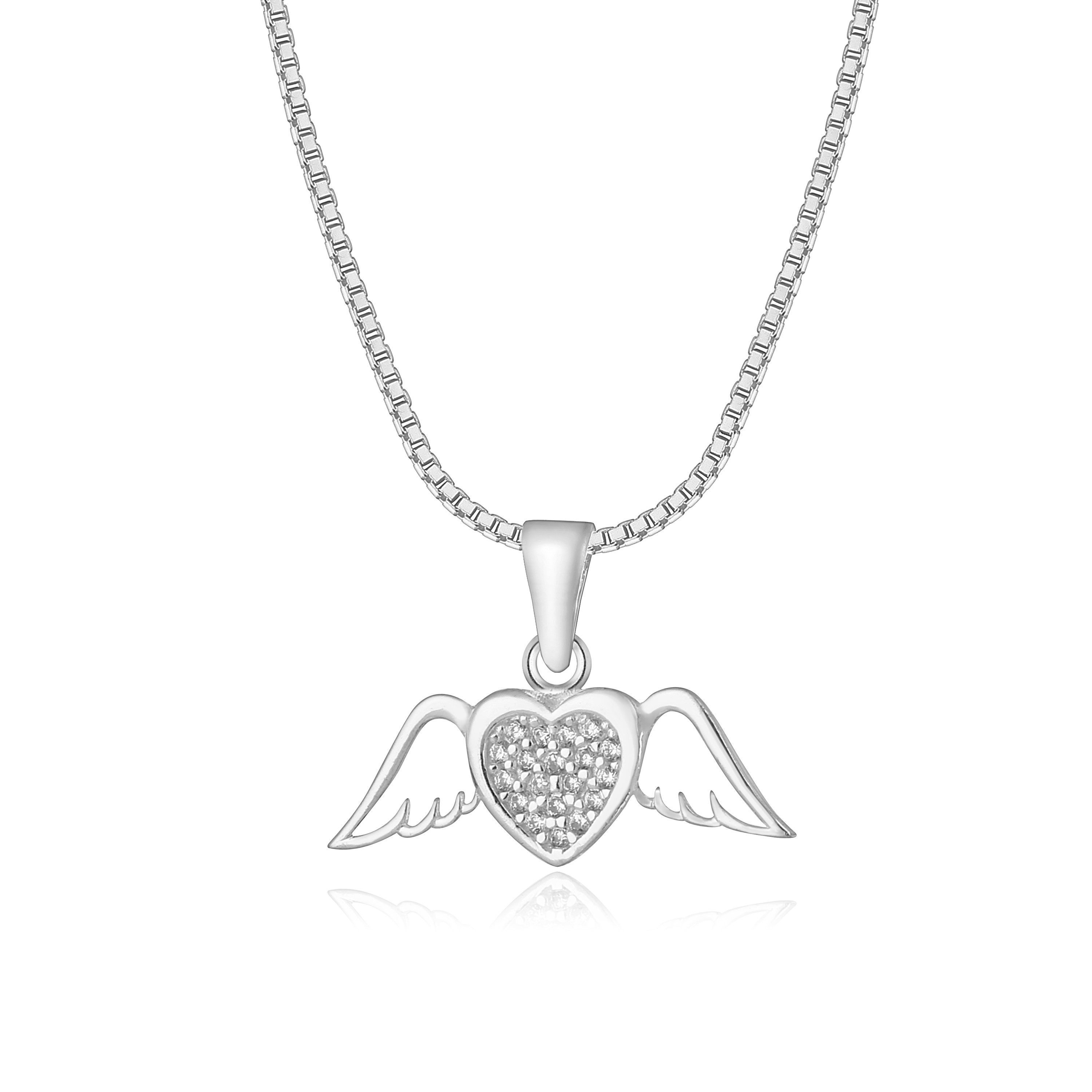 Silberkette Damen Silber Engel Schutzengel Kette Mädchen Engelsflügel Anhänger