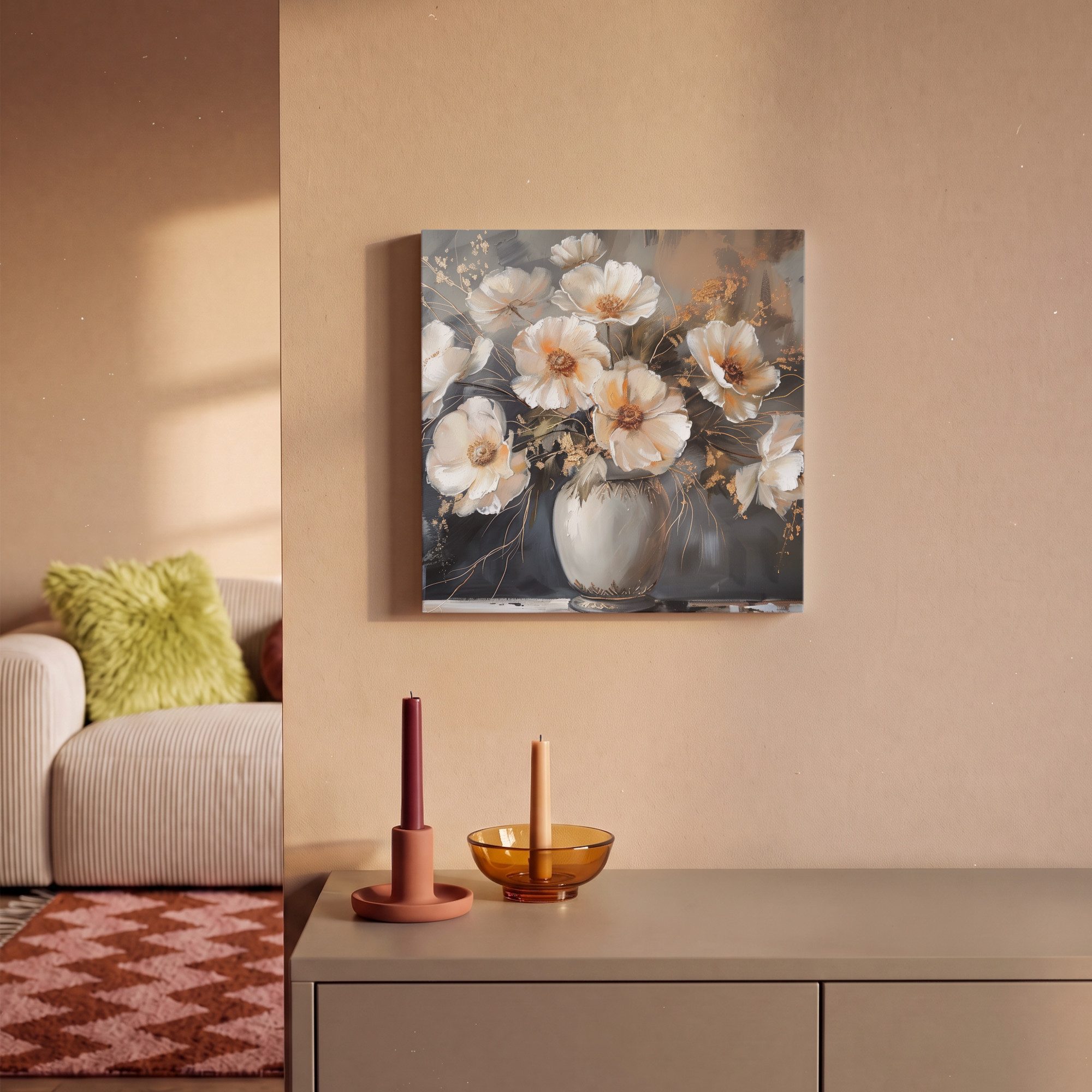 OneMillionCanvasses® Leinwandbild Blumen - Weiß - Vase - Modern, Fotodruck (1 St), Leinwand Canvas Wandbild, Wanddekoration 20x30 cm – Bild 2 von 5