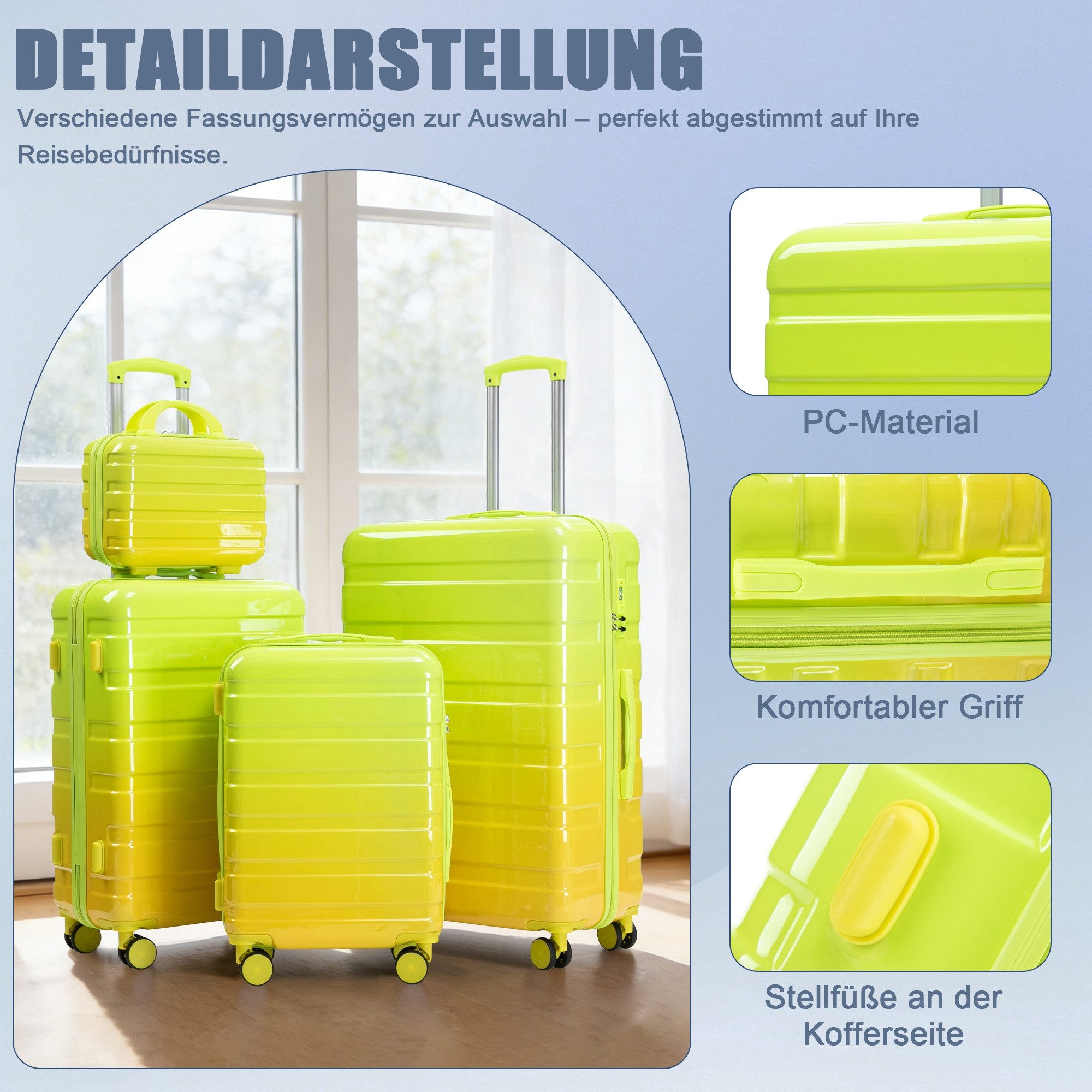 LVHOM Hartschalen-Trolley Handgepäck-Trolley&Koffer 2/4-St.14"/20"/24"/28", leise Rädern für Tour, Geschäftstrip, Familienurlaub, längere Erkundungen, Flughafen – Bild 4 von 5
