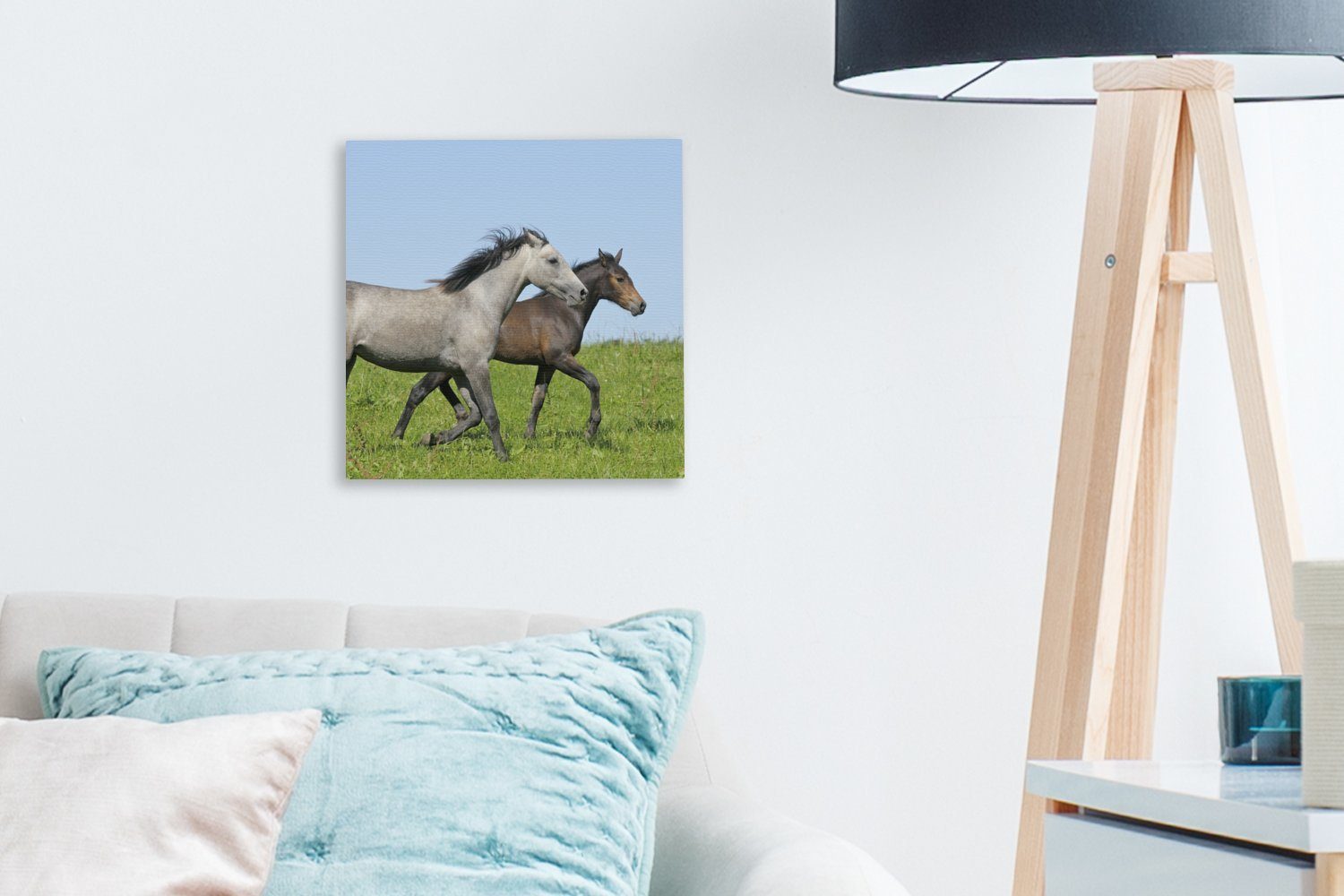 OneMillionCanvasses® - Schlafzimmer Leinwand Leinwandbild bunt für (1 Wohnzimmer - Pferde Tiere Bilder St), Gras,