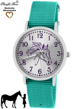 Pacific Time Quarzuhr Set Kinder Armbanduhr Pferd violett Wechselarmband und Kette, Mix und Match Design - Gratis Versand