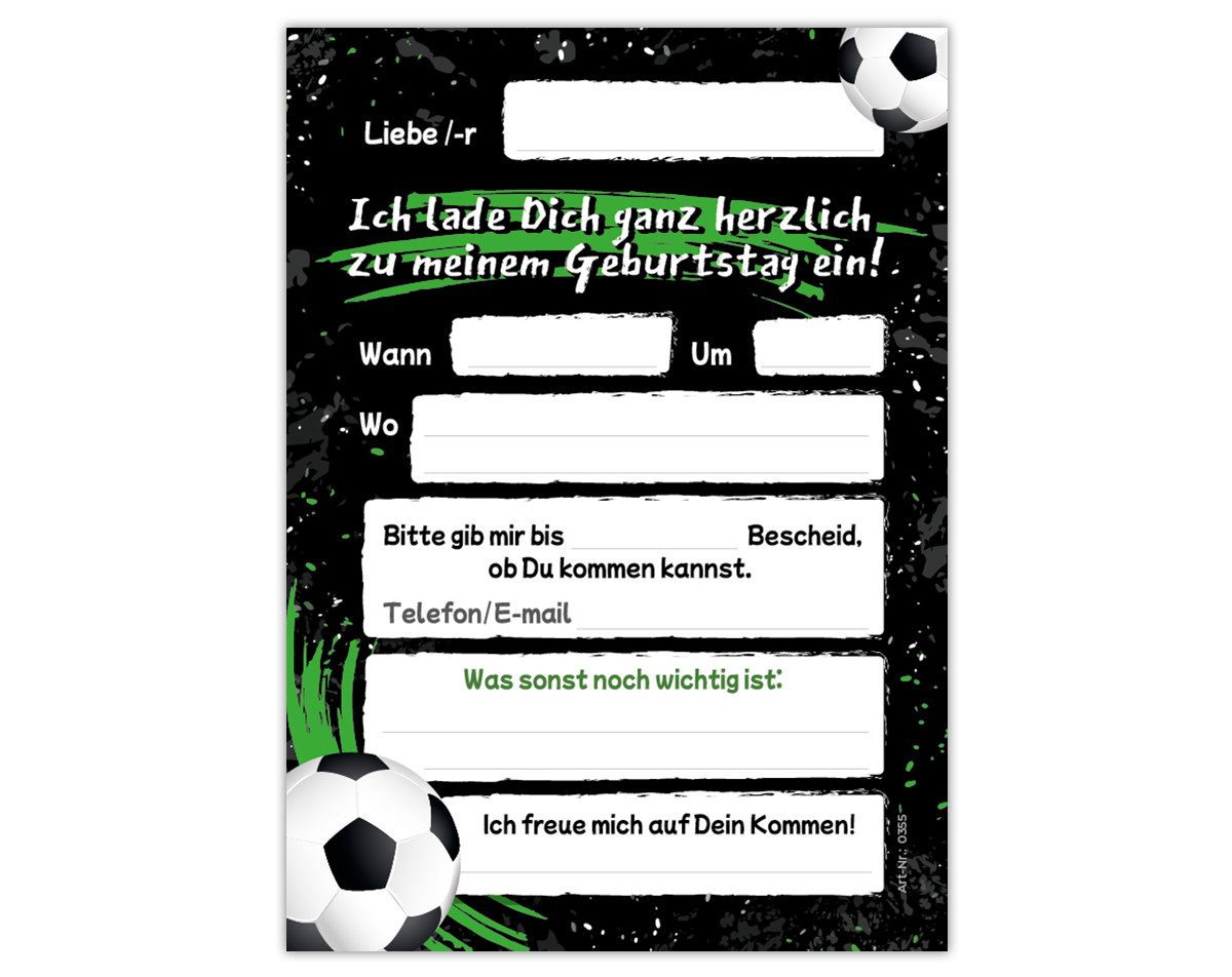 JUNAPACK Einladungskarten Fußball zum 8. Kindergeburtstag Einladungen + Umschläge Karte Fussball, Karten mit Umschlägen zum achten Geburtstag soccer Kicken