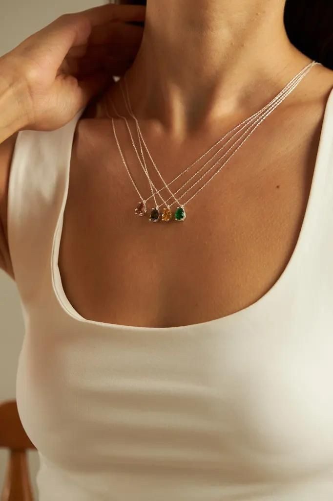 Einzelstück Kette mit Anhänger Halskette DROP SMERALDO Silber günstig online kaufen