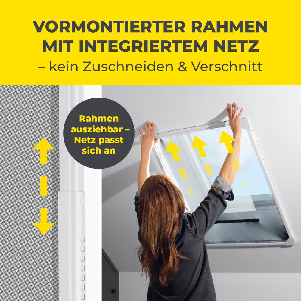 EASYmaxx Insektenschutz-Fensterrahmen Moskitonetz Magic Fit 100x160cm weiß Dachfenster, (12-St), Schutz vor Mücken Wespen Spinnen kein Bohren Kleben wettergeschützt