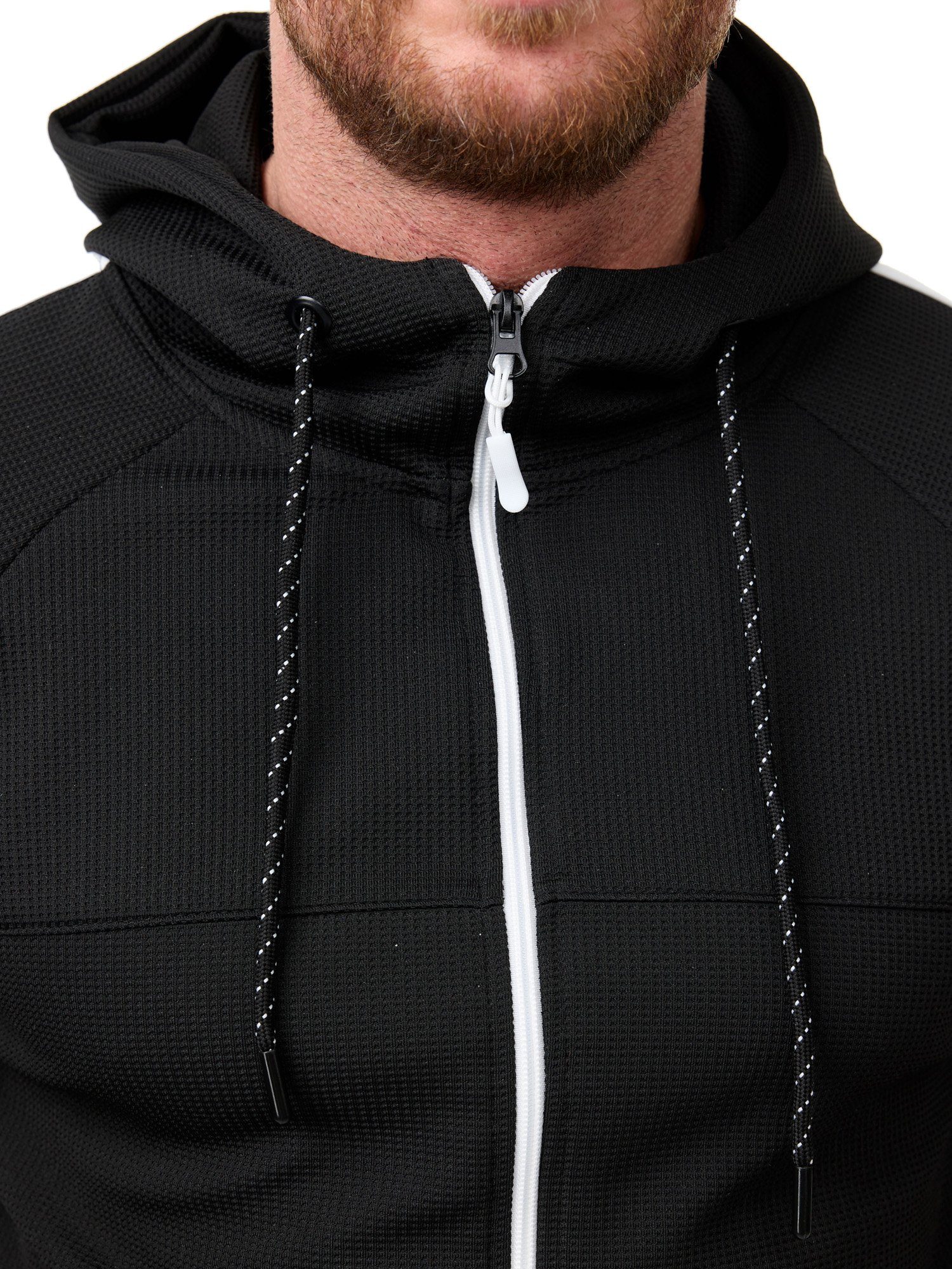 L.gonline Freizeitanzug Herren Jogginganzug Freizeitanzug Sportlich 3750 (Kapuzenjacke mit Reißverschluss, Hose, 2-tlg), mit Streifen