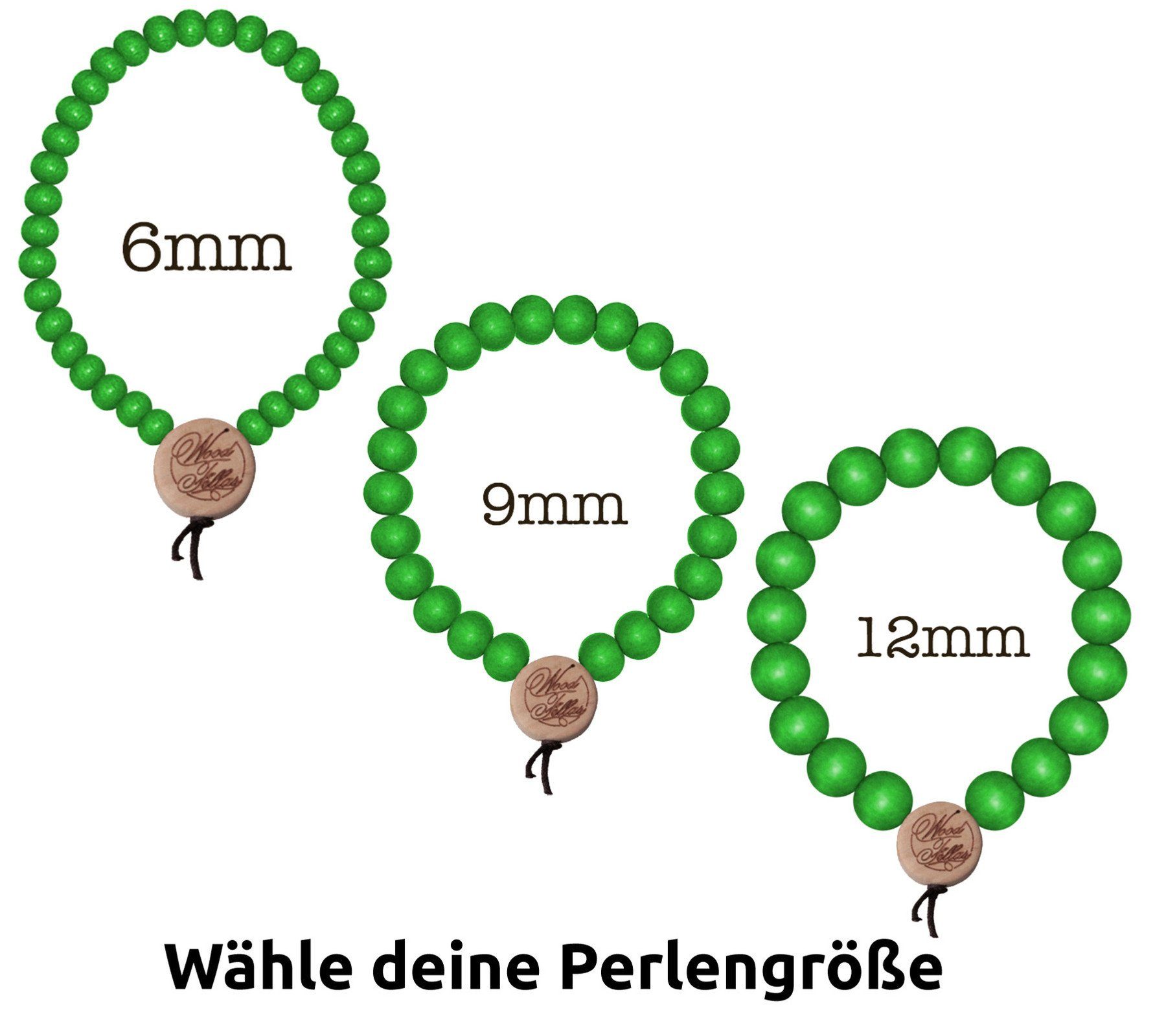 WOOD FELLAS Armband WOOD basic mit Pearl Schmuck Holzanhänger FELLAS Bracelet Neongrün Deluxe Holz-Armband