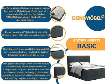 Deine Möbel 24 Boxspringbett Polsterbett Komplettbett Hotelbett BASIC (Ehebett Bett inkl. Matratzen H3 oder H4 zur Auswahl), 120x200 140x200 160x200 180x200 200x200 inkl. Bettkasten und Topper