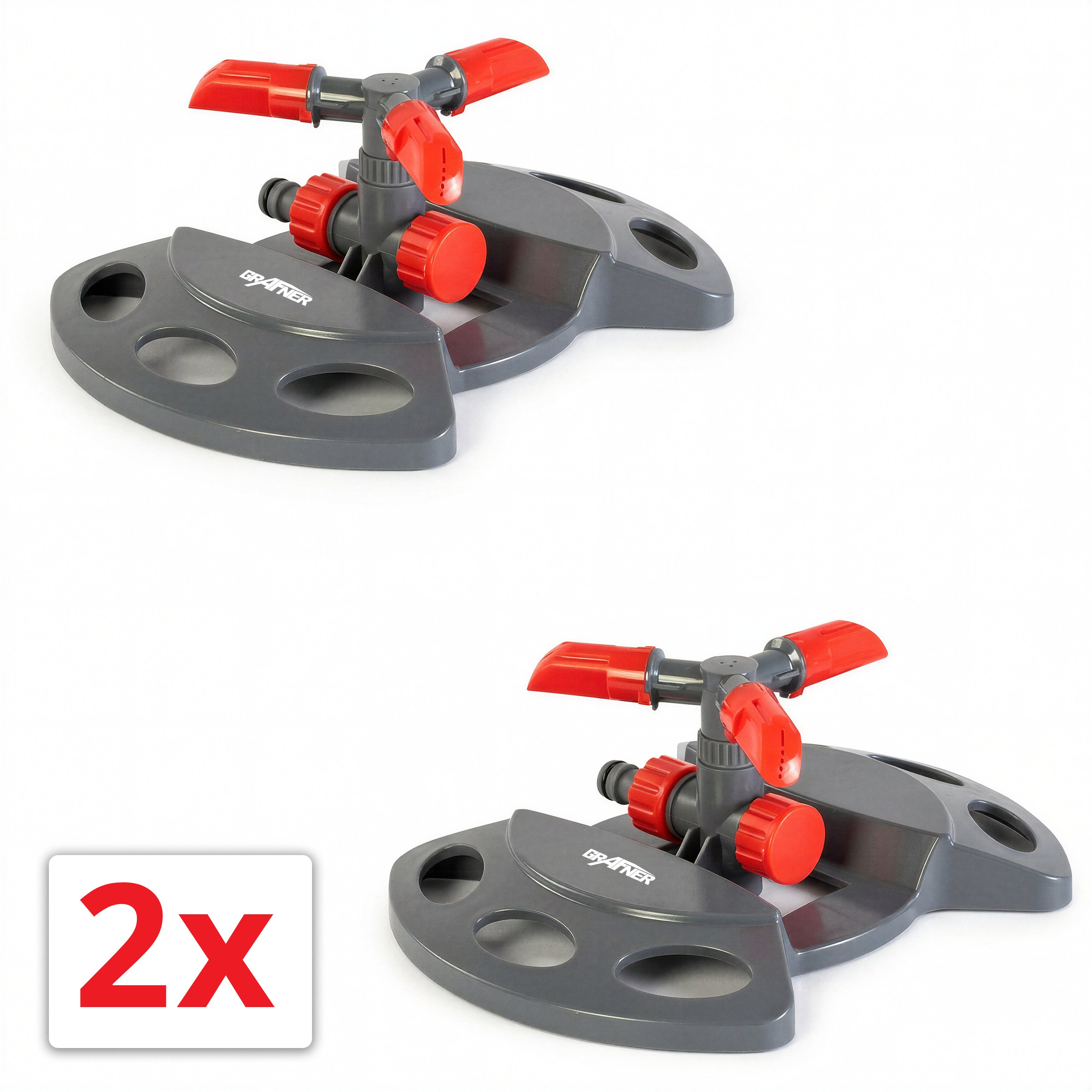Grafner Kreisregner Rasensprenger 2er Set Kreisregner Sektorenregner Bewässerung, für Flächen bis 80 m², (2-St., 2), einstellbarer Sprühwinkel und Reichweite