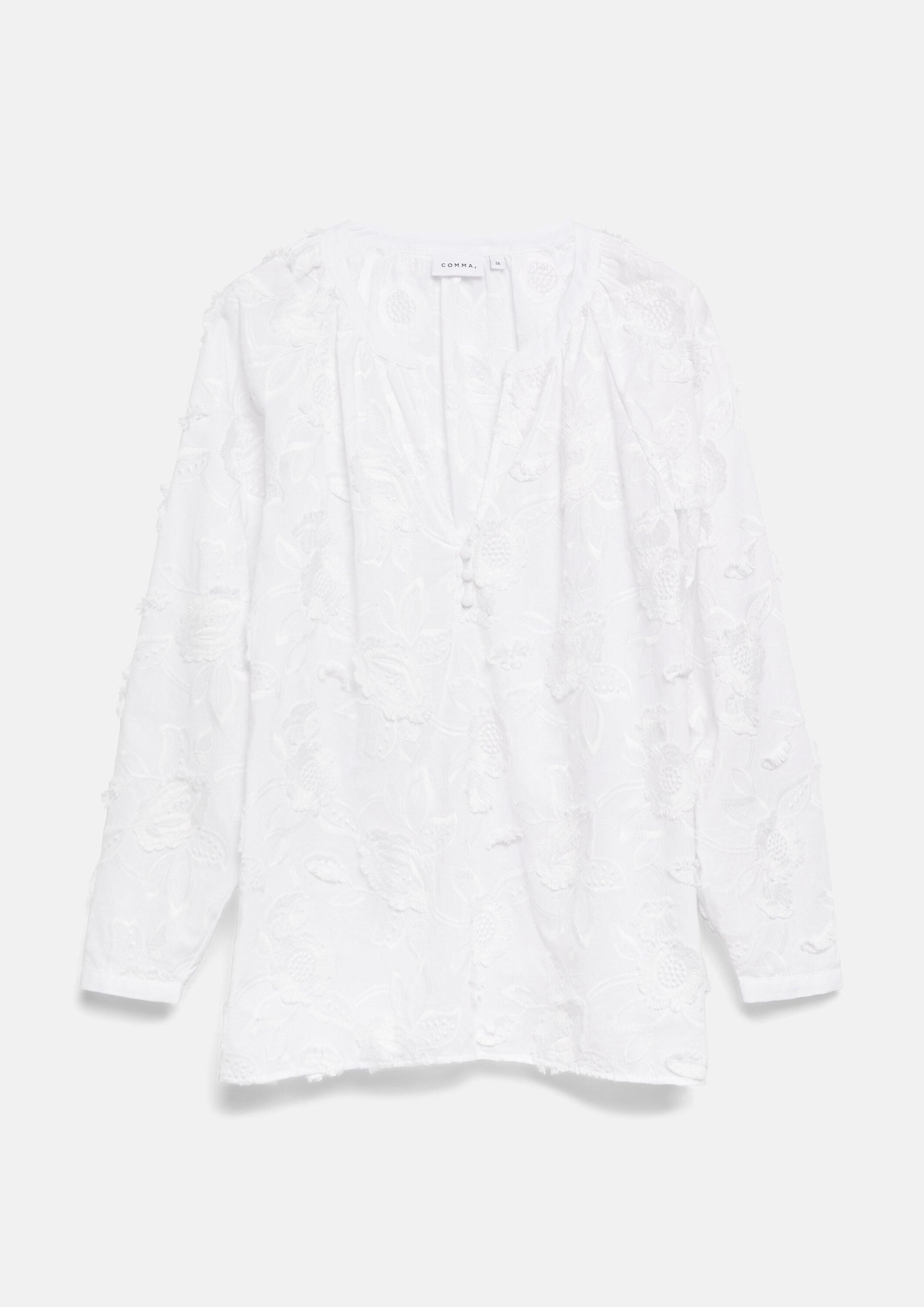 comma Langarmbluse Bluse Tunika-Bluse mit floraler All-over-Stickerei