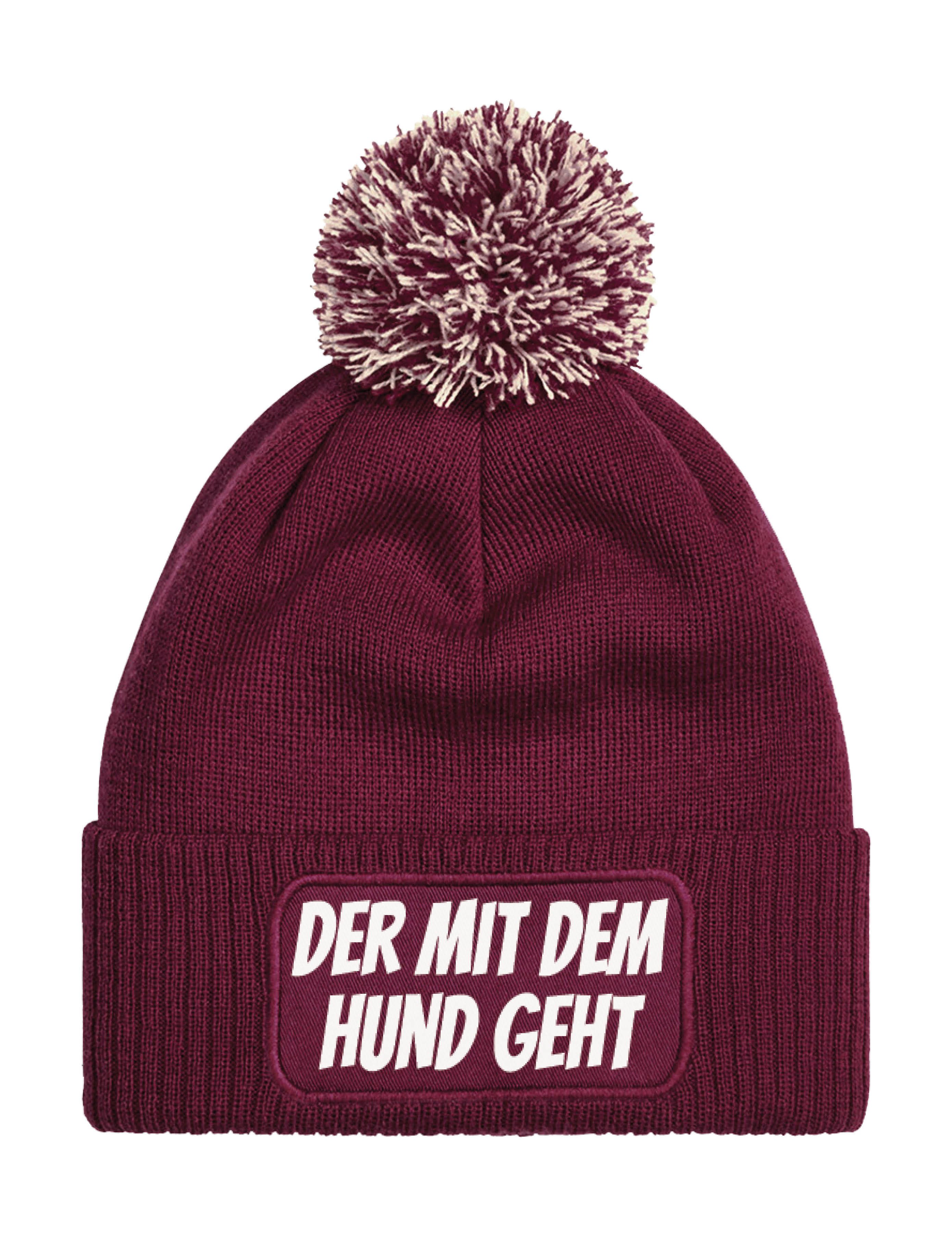 Youth Designz Bommelmütze Herren Strick Bommel Beanie Mütze mit "DER MIT DEM HUND GEHT" Aufdruck mit lustigem Spruch für Männer