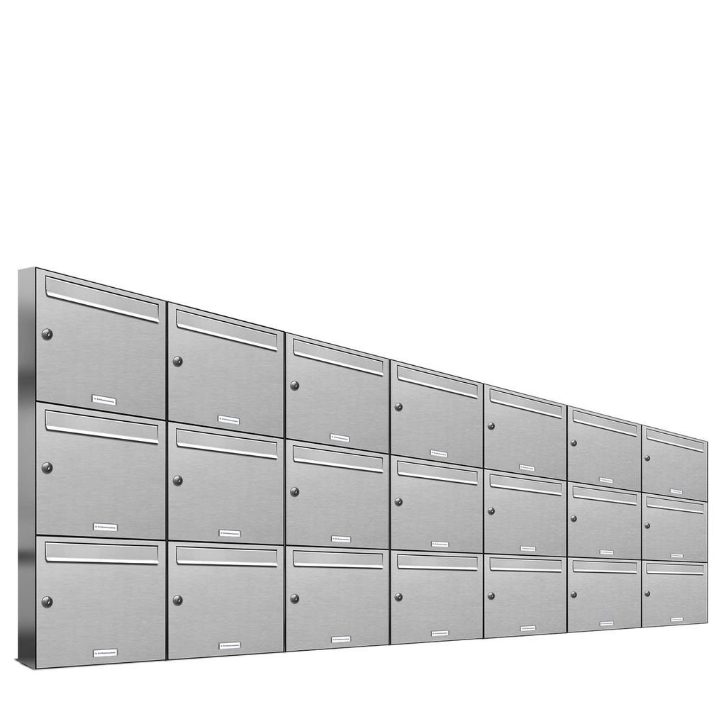 AL 21er Anlage Edelstahl 7x3 Wand Premium Briefkastensysteme für Briefkasten Außen Wandbriefkasten
