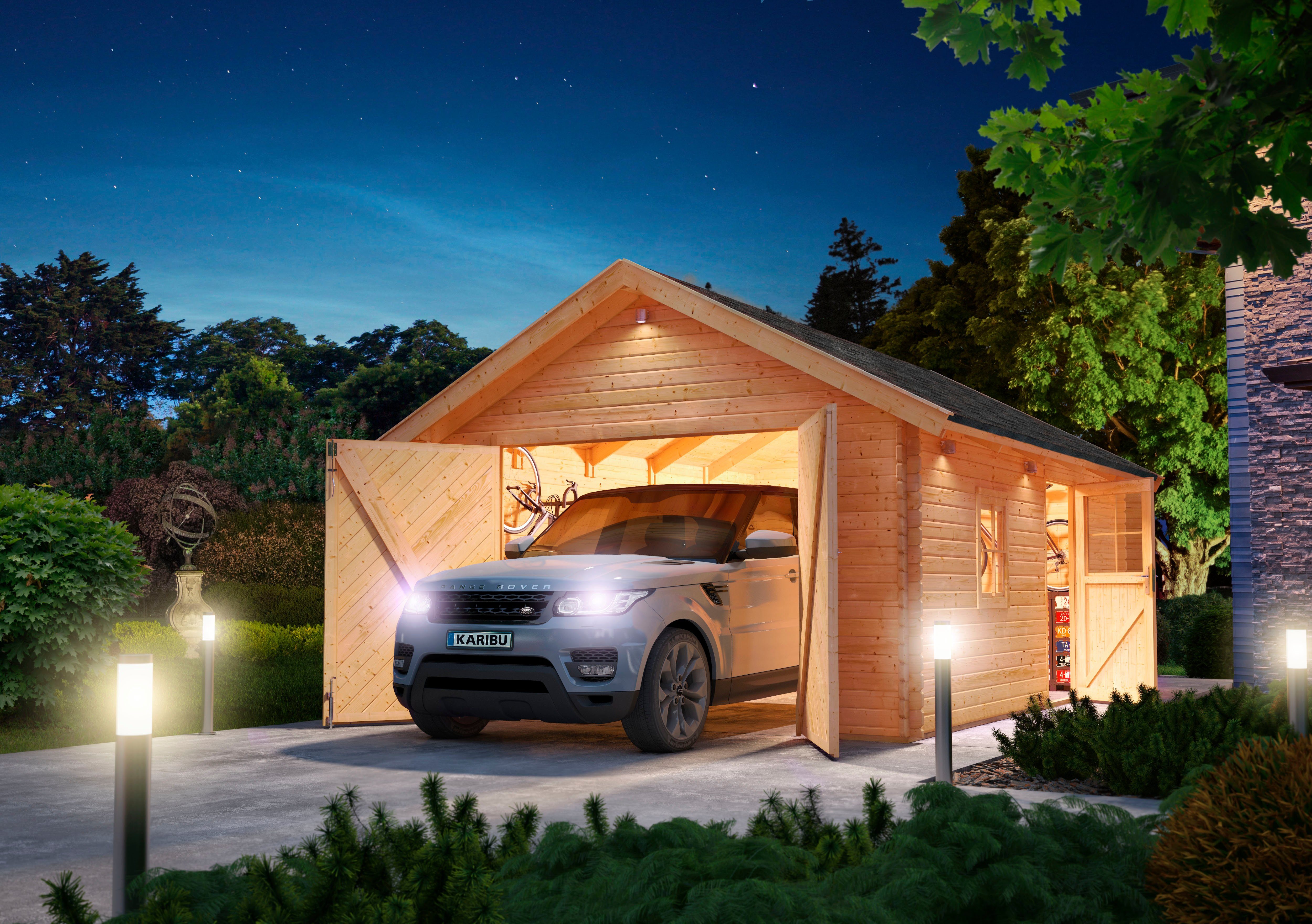 Karibu Garage Blockhausgarage, BxT: 435x572 cm, 193 cm Einfahrtshöhe, 38 mm Wandstärke