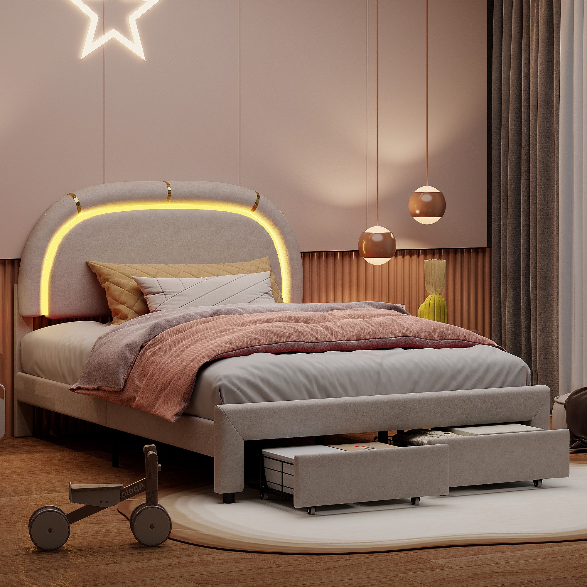 PXloue Polsterbett Kinderbett Jugendbett (Kopfteil hochstellbar), Doppelbet günstig online kaufen