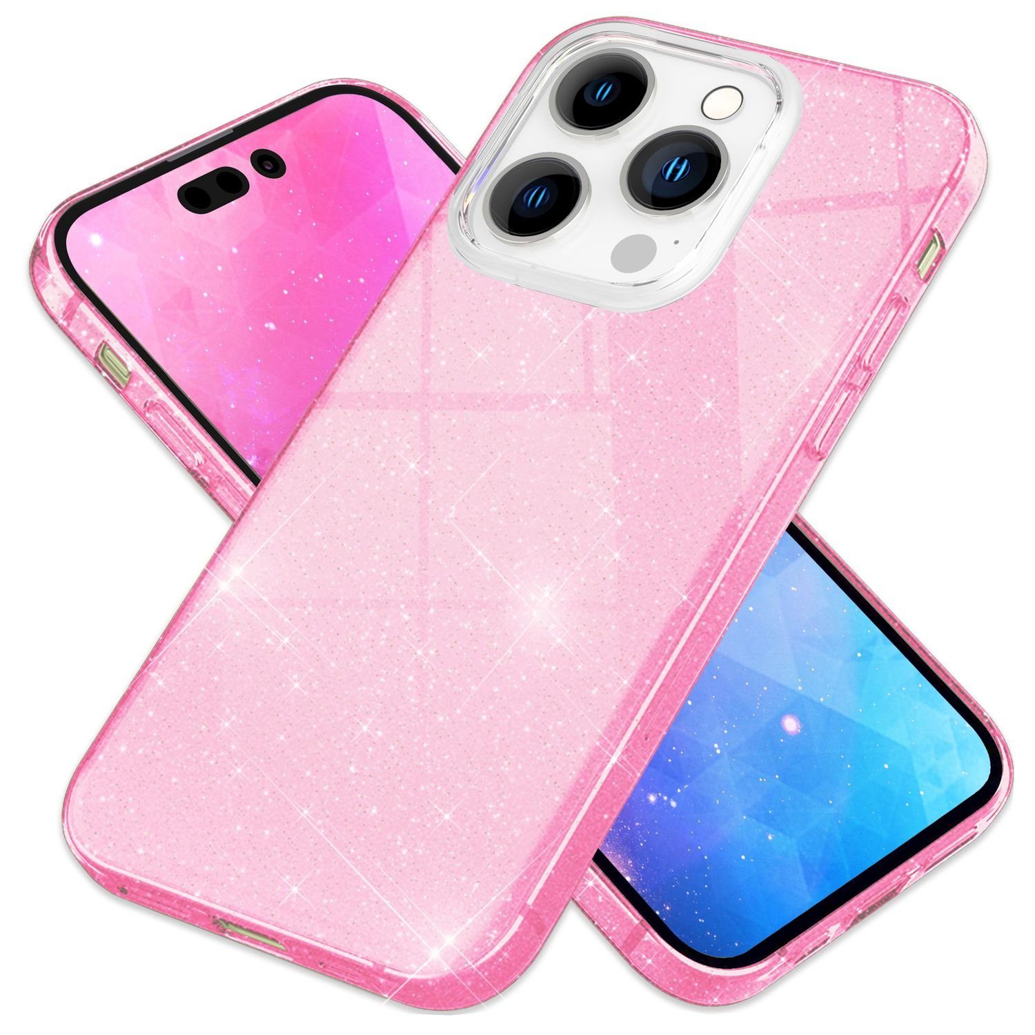 Nalia Smartphone-Hülle Apple iPhone 14 Pro 15,5 cm (6,1 Zoll), Glitzer Silikon Hülle / Verstärkte Innenseite / Glänzende Schutzhülle