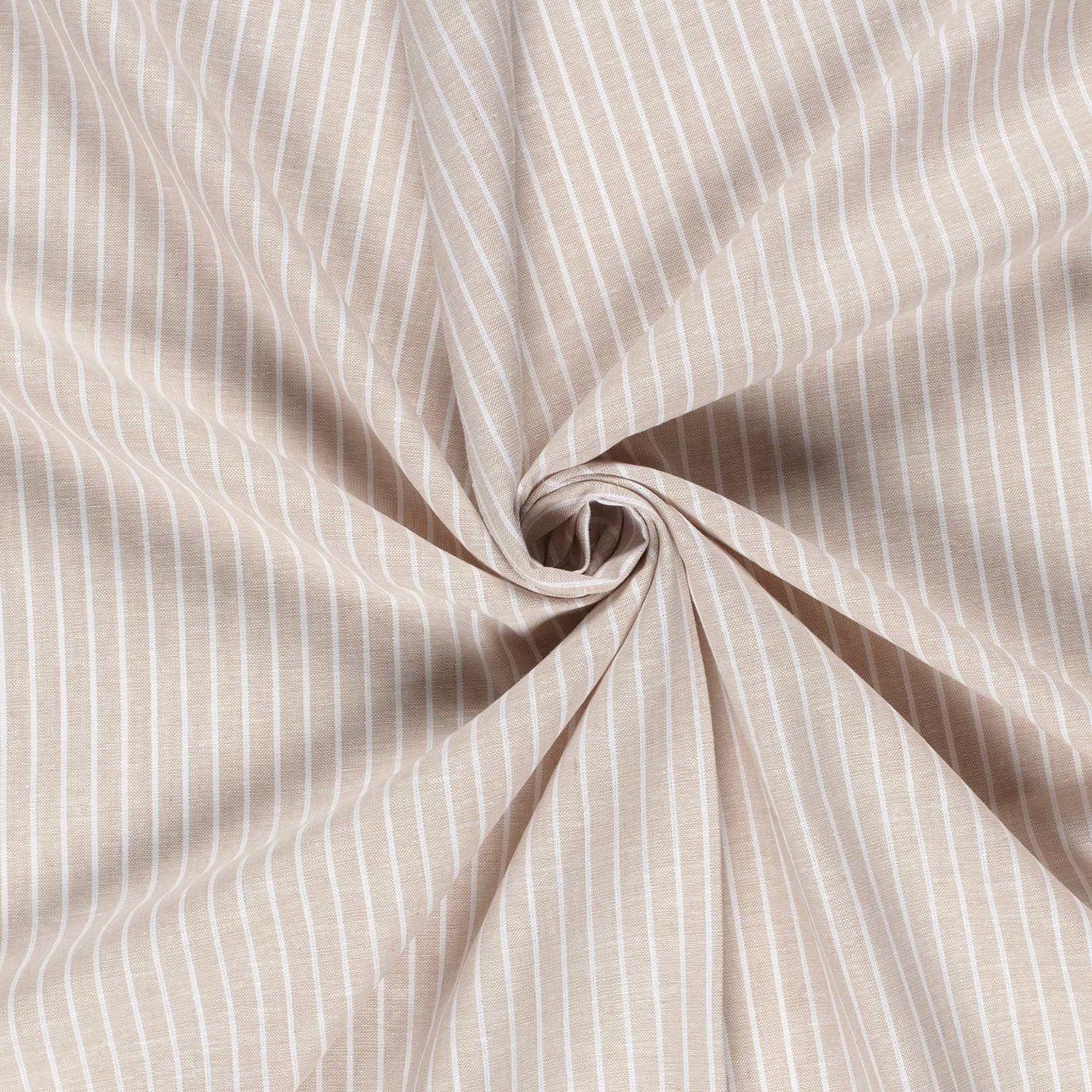 maDDma Stoff Halbleinen Stoff Meterware Chambré Streifen Leinen Baumwolle Webware, beige
