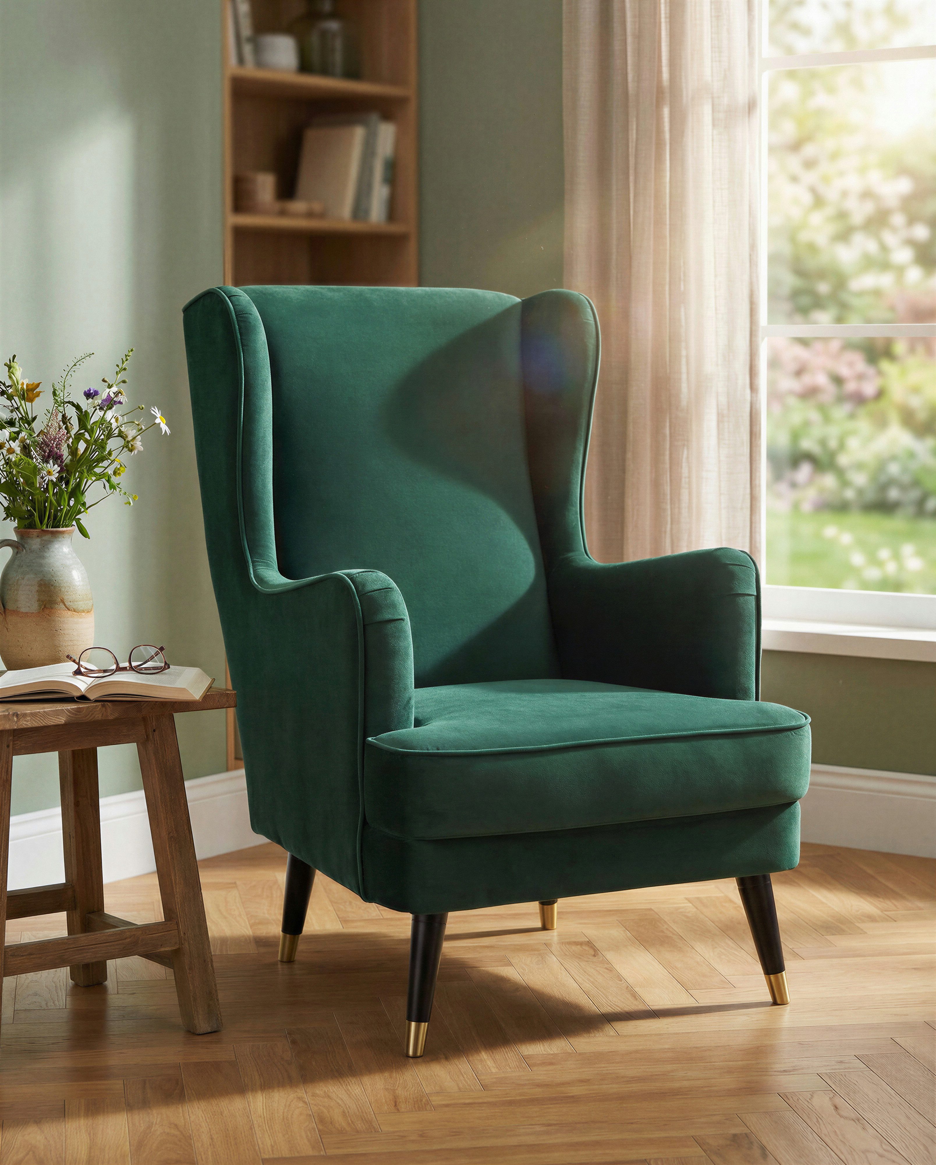 Home affaire Ohrensessel ZILLER, TV-Sessel, frei im Raum stellbar, in Cord und Samtvelours, Holzfüsse mit dekorativen Metallhülsen, Traumhafter Relaxsessel