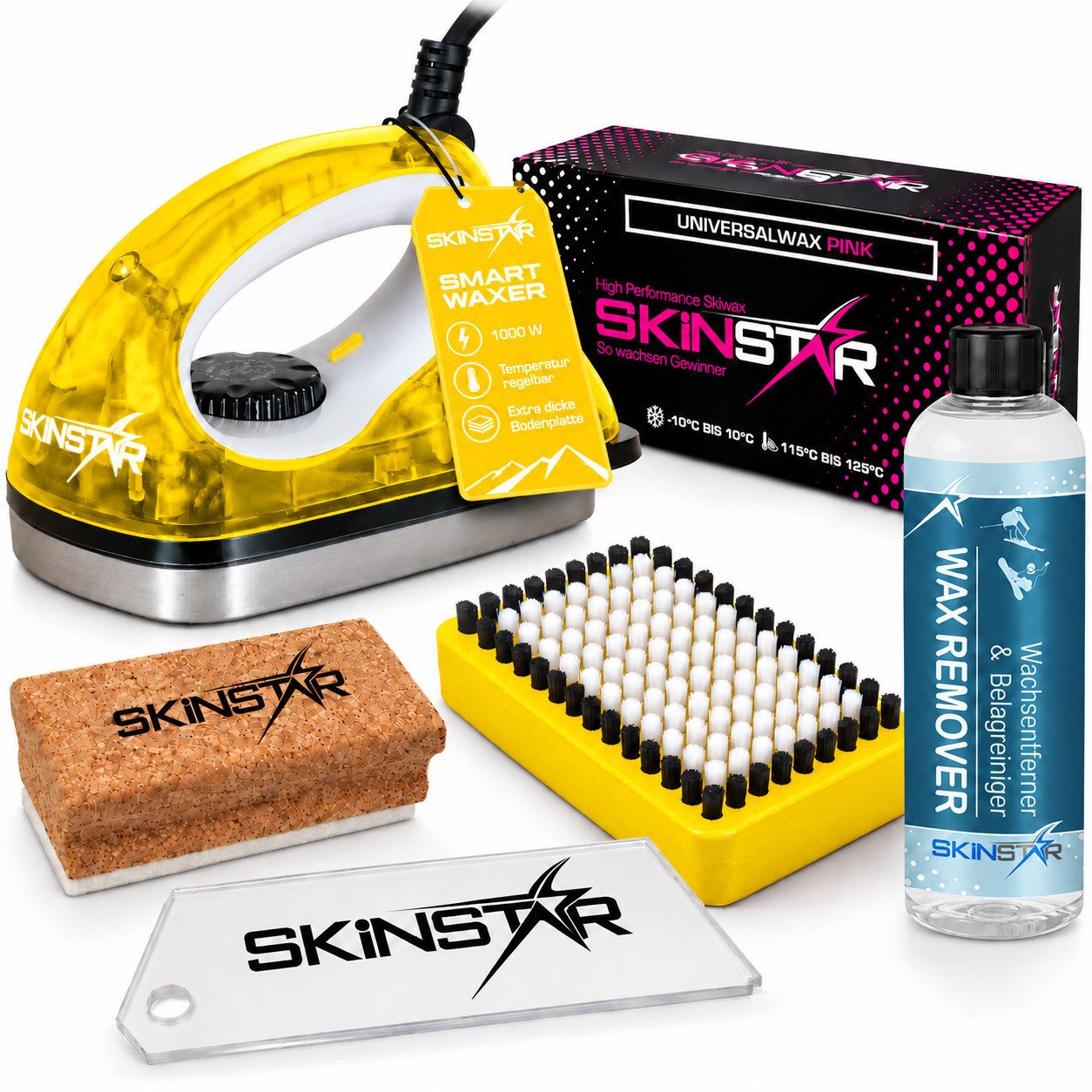 SkinStar Ski SkinStar Skiwachs Set 6-teilig Wachsbügeleisen Bürste Wachs
