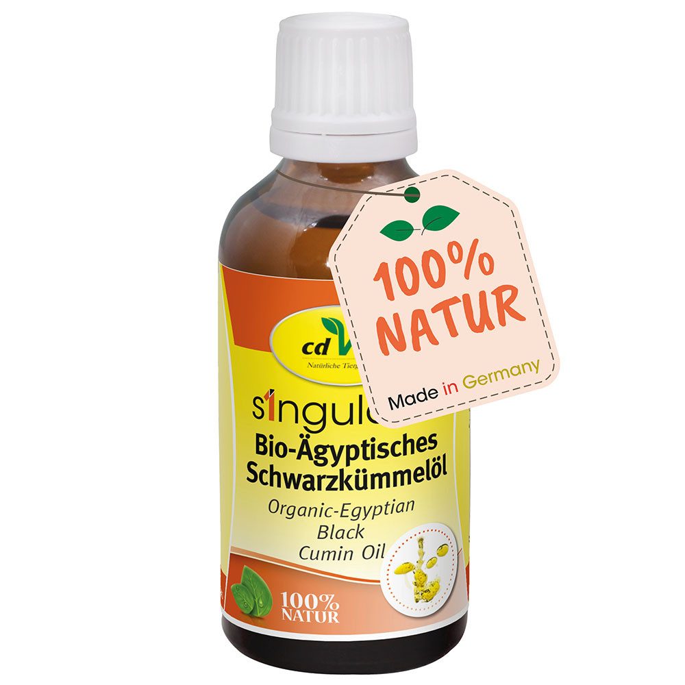 cdVet Singulares Bio-Ägyptisches Schwarzkümmelöl, Ergänzungsfutter für: Zwergkaninchen, Ratten, Meerschweinchen, Vögel, Pferde, Hunde, Reich an wertvollen natürlichen Vitaminen und essentiellen Fettsäuren