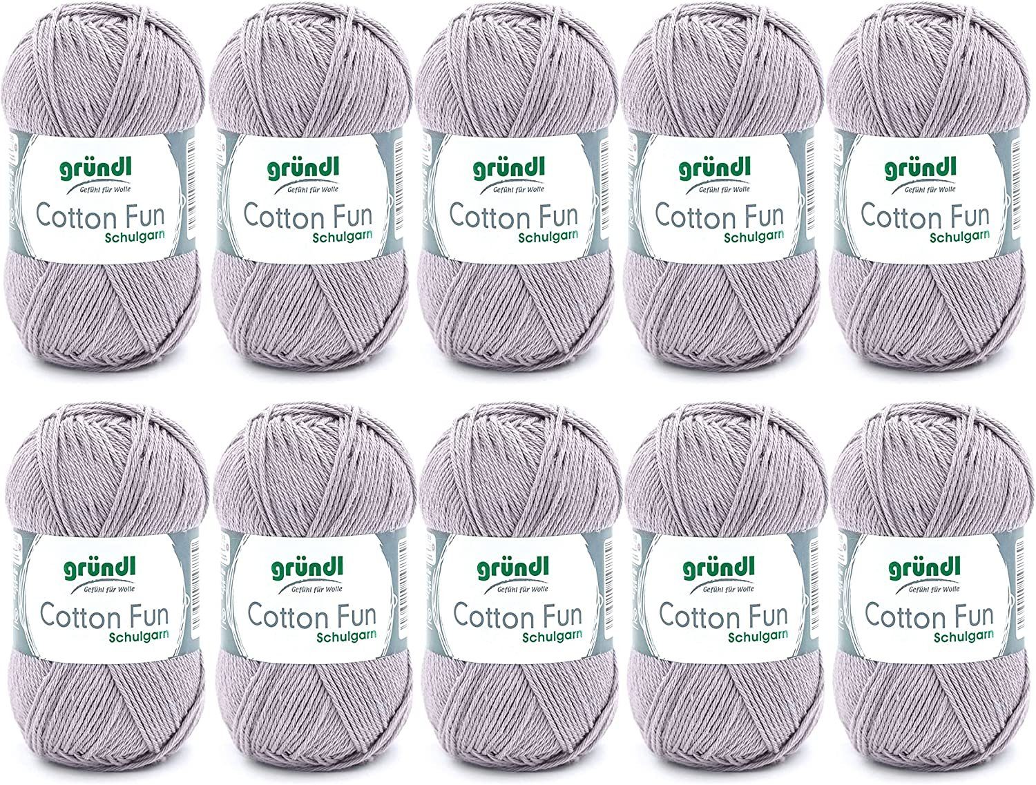 Gründl Cotton Fun Baumwollgarn 10x50g Strickgarn Häkelgarn Baumwolle Häkelwolle, (500g Paket Wolle zum Stricken und Häkeln, Nadelstärke 3 - 4 mm), 100% Baumwolle