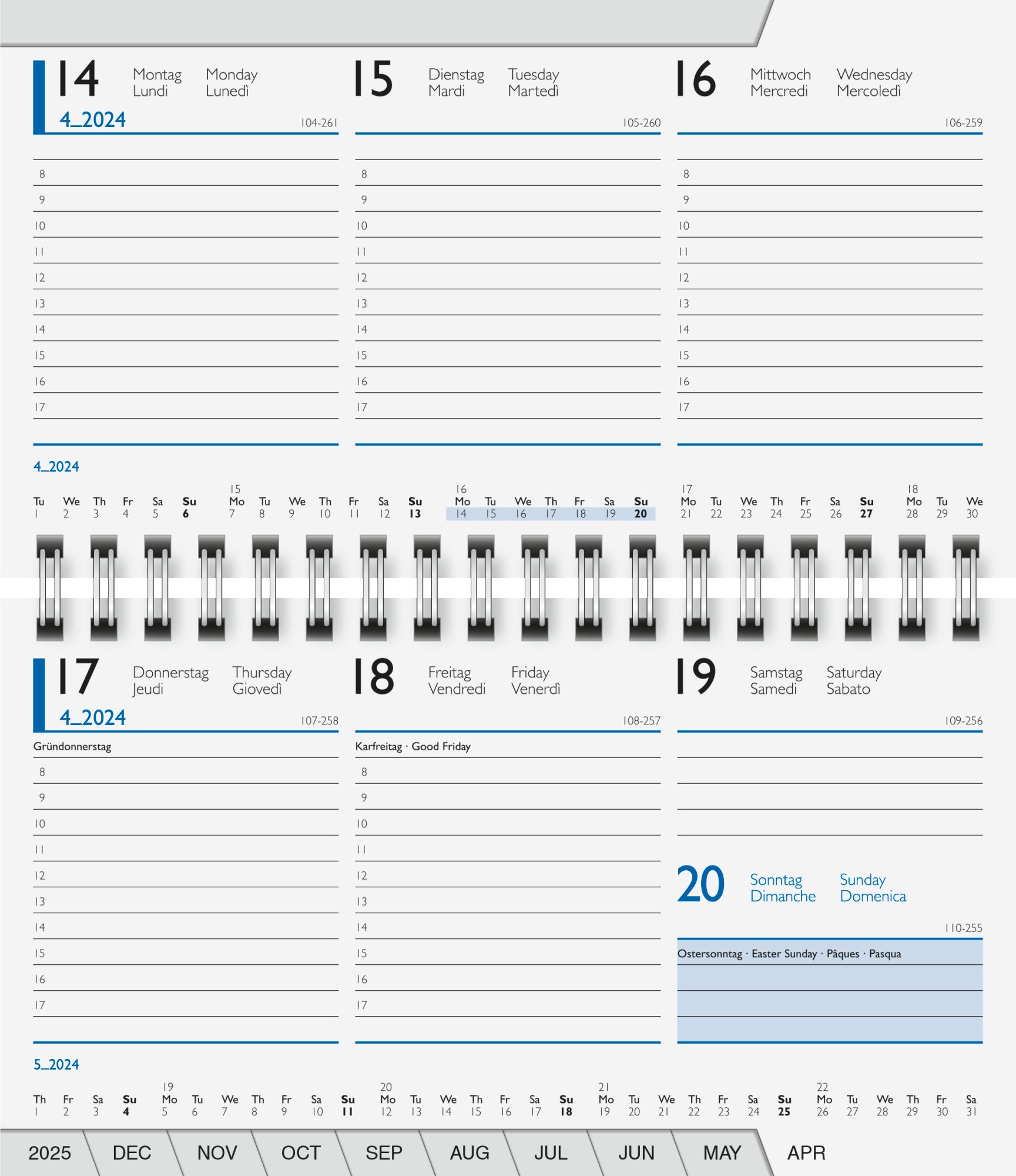 BRUNNEN Taschenkalender BRUNNEN Kalender 2024 Taschenkalender 15x9cm Einlage 1075501004