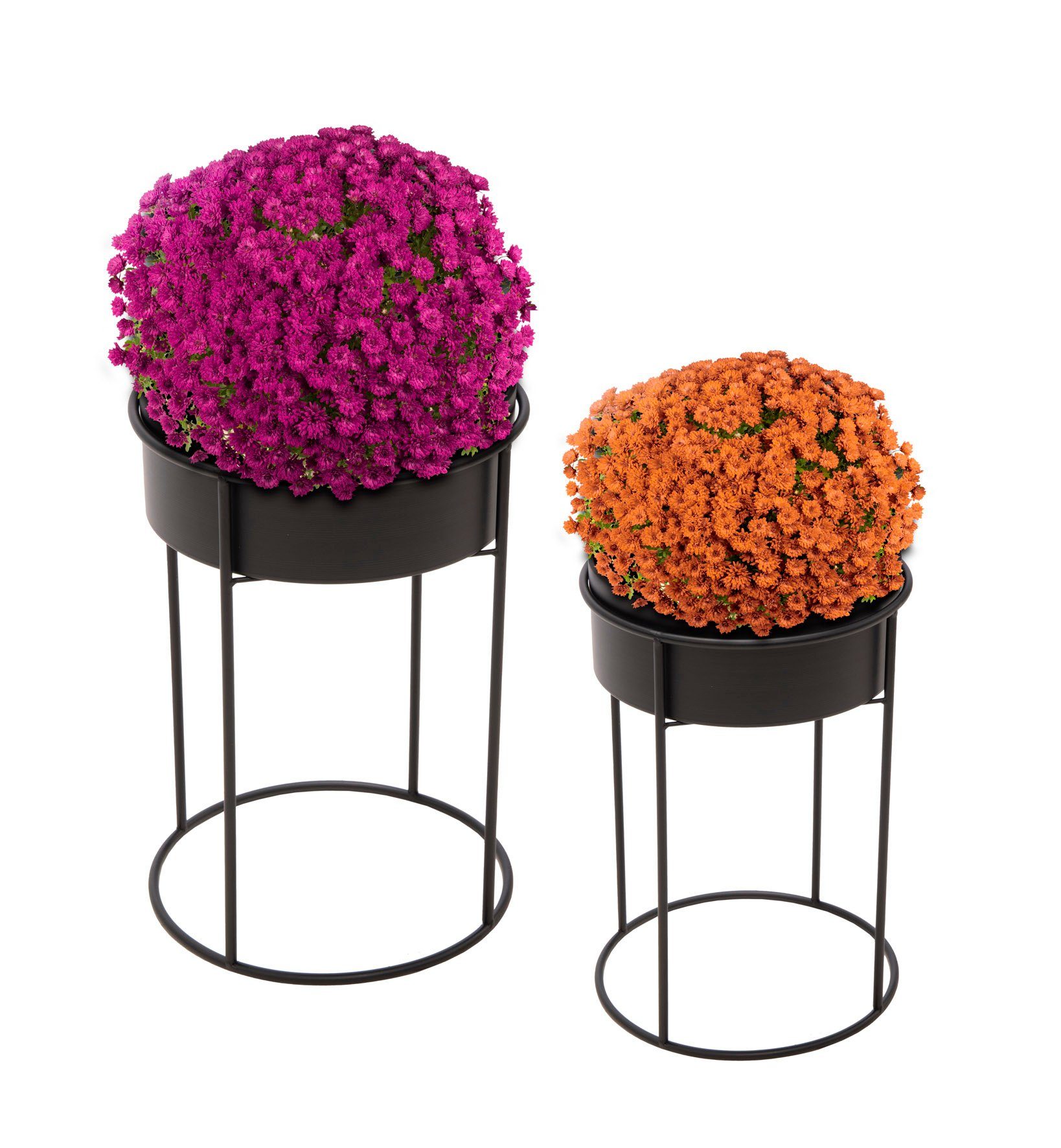schwarz 28 cm Spetebo (Packung, Blumenständer 2er / tlg), 1 mit Übertopf Set Blumenständer Pflanzen 22 Metall Ständer