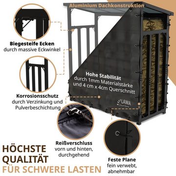 LAWA Living and Lifestyle Kaminholzregal außen mit Dach VERZINKT Feuerholzregal Metall Brennholzregal aussen 3t, BxTxH:188x70x188 cm, (mit Abdeckplane, mit Abdeckung), Stapelhilfe Brennholz mit Plane, für ca. 2,3³ RM, Stahl, Schwarz