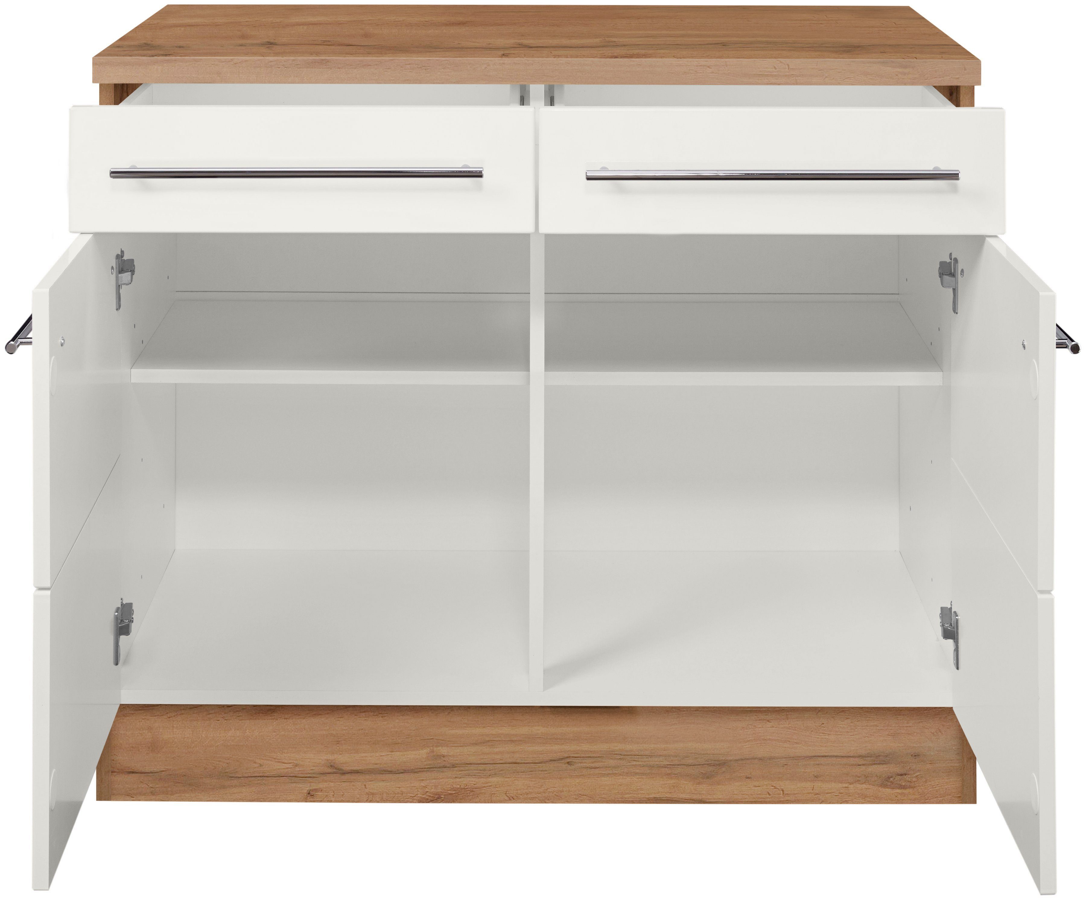 KOCHSTATION Unterschrank KS-Wien Breite 100 cm, 2 Türen, 2 Schubkästen, für viel Stauraum