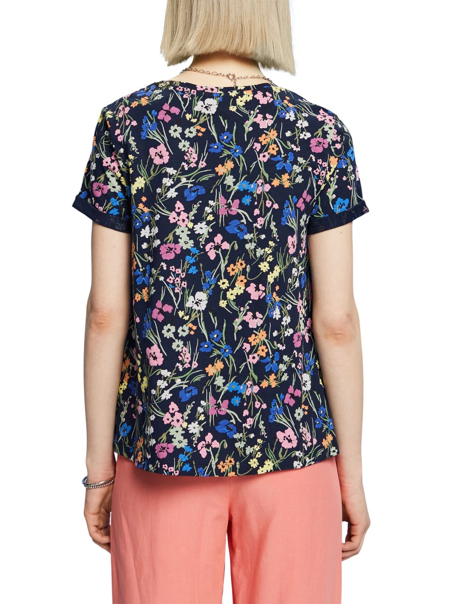 (1-tlg) T-Shirt Baumwolle 100% NAVY Esprit T-Shirt mit Allover-Print,