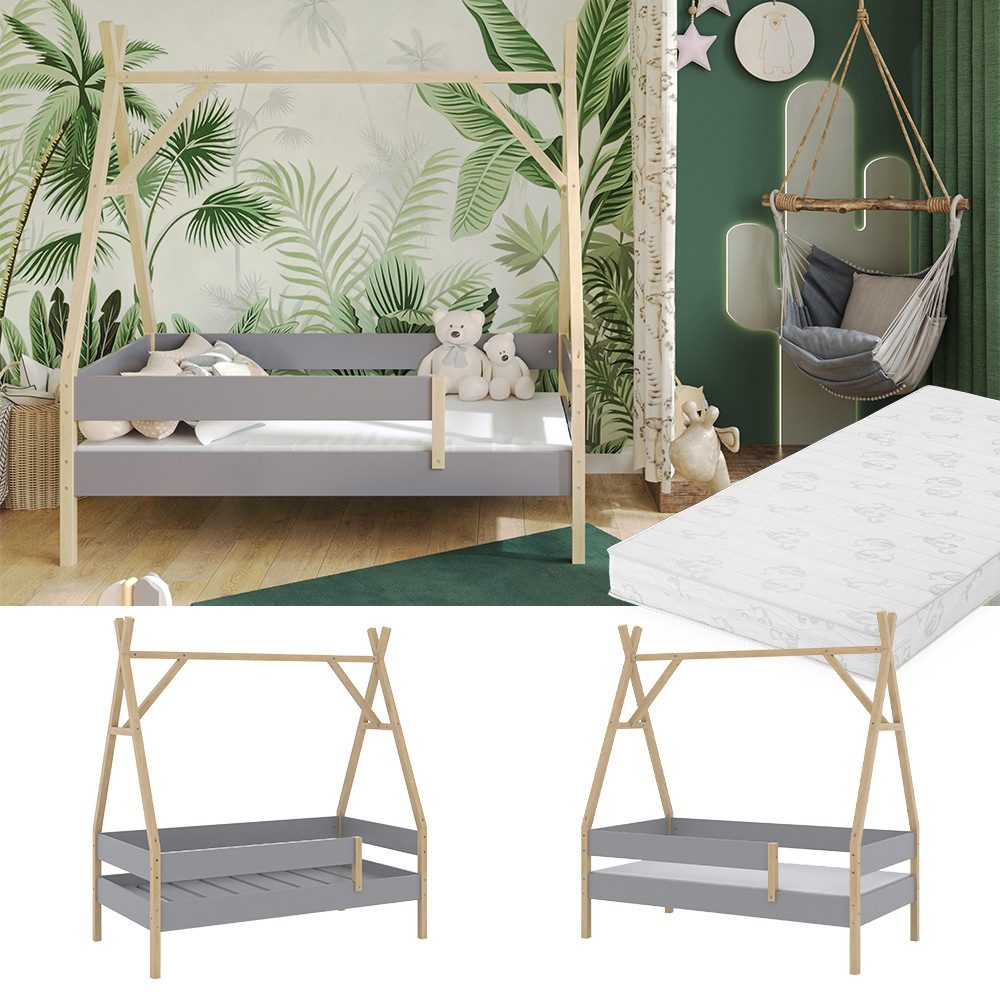 VitaliSpa® Kinderbett Bali, Grau, 80x160 cm mit Matratze (1-tlg)
