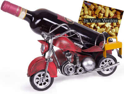 BRUBAKER Weinflaschenhalter Motorrad mit Beiwagen Rot Flaschenhalter, (inklusive Grußkarte), Weinhalter Metall Skulptur, Wein Geschenk
